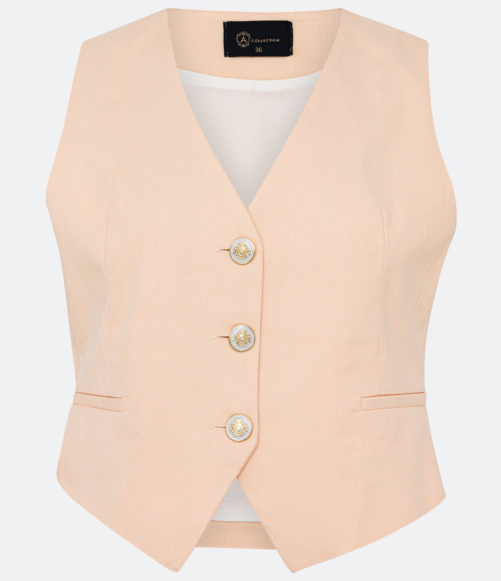 Colete Curto em Sarja com Botões Laranja 7