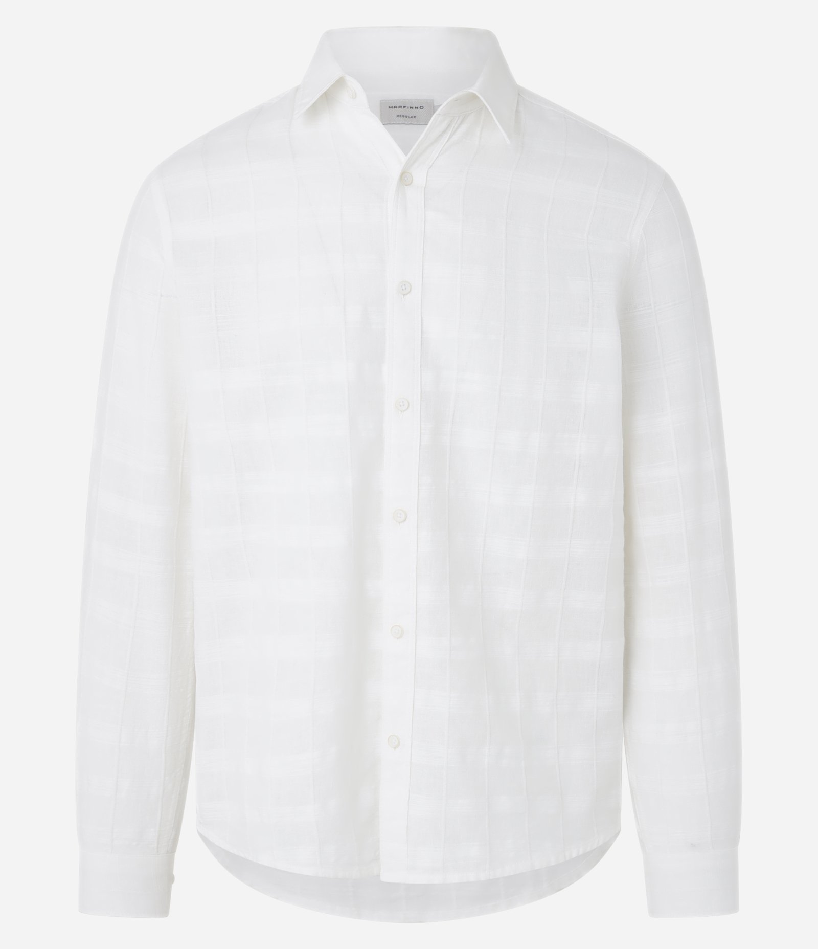 Camisa Regular em Linho com Textura Grid e Manga Longa Off White 5