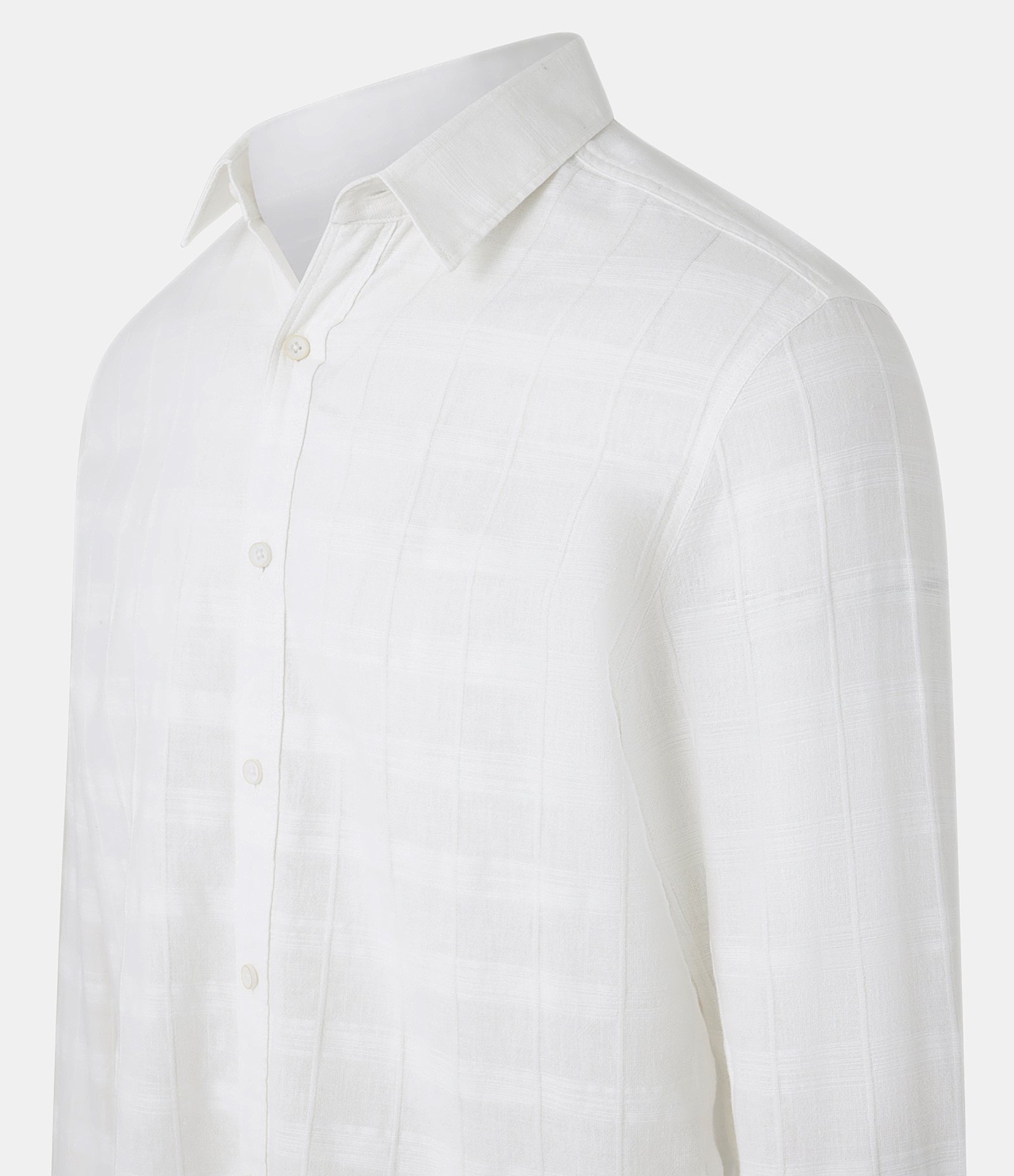 Camisa Regular em Linho com Textura Grid e Manga Longa Off White 6