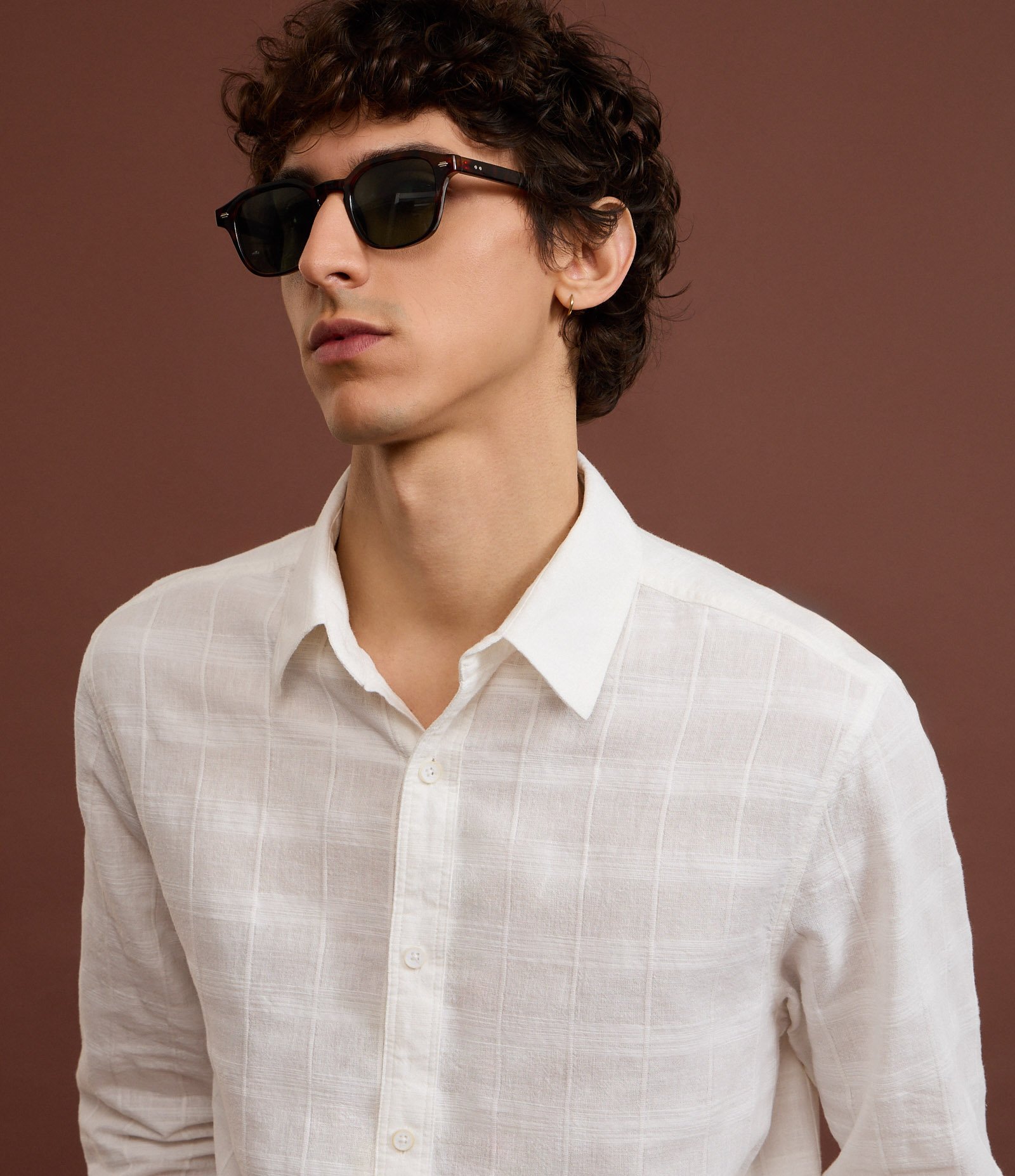 Camisa Regular em Linho com Textura Grid e Manga Longa Off White 3