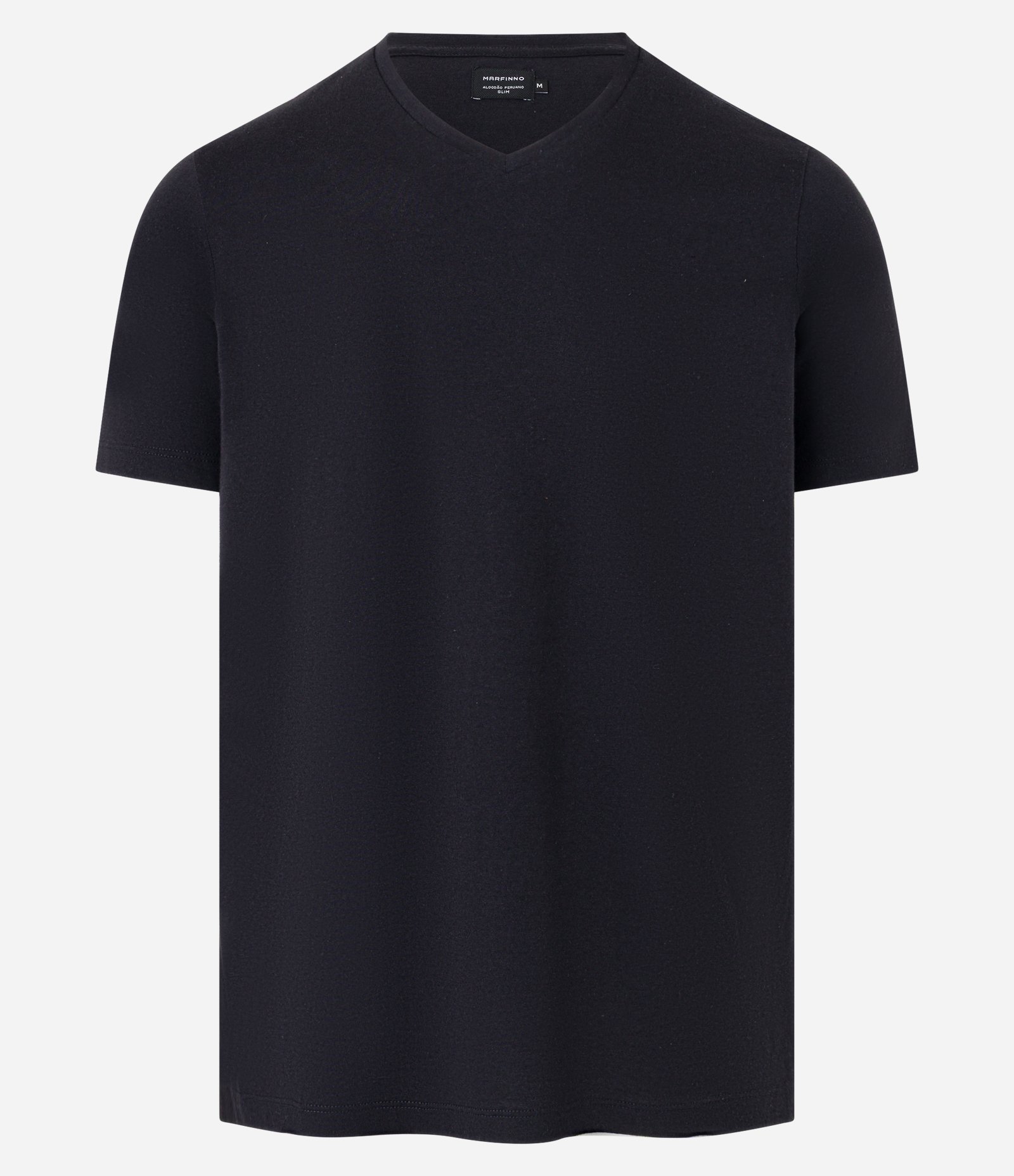 Camiseta Slim em Algodão Peruano com Gola V Preto 4