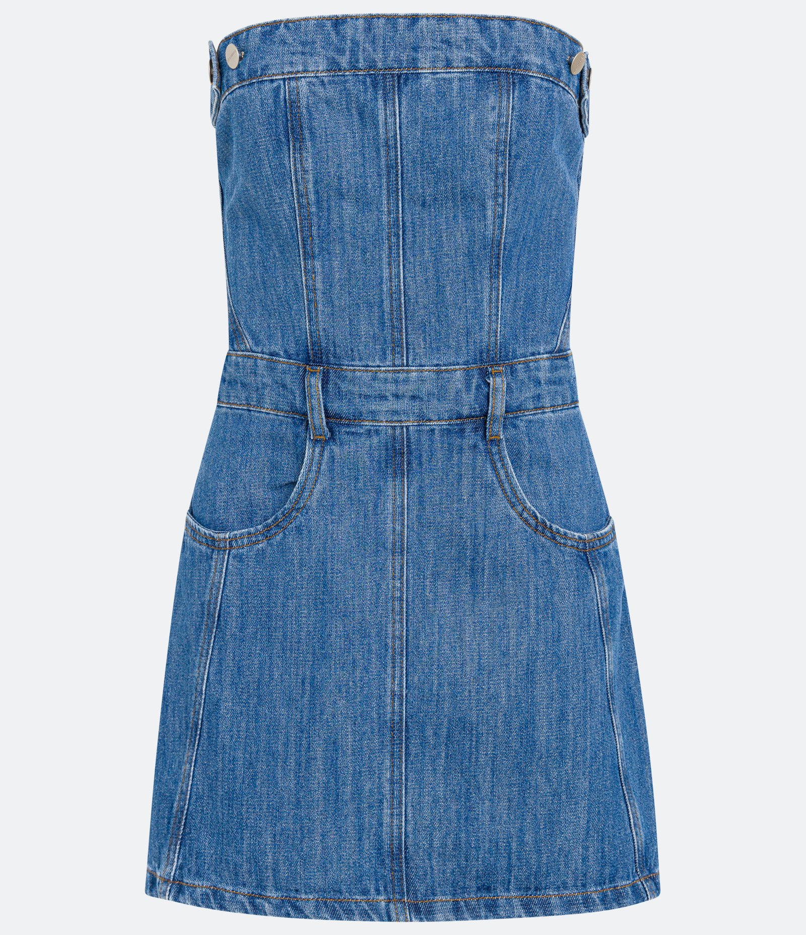 Vestido Tomara que Caia Jeans com Bolsos e Fechamento em Zíper Azul 5