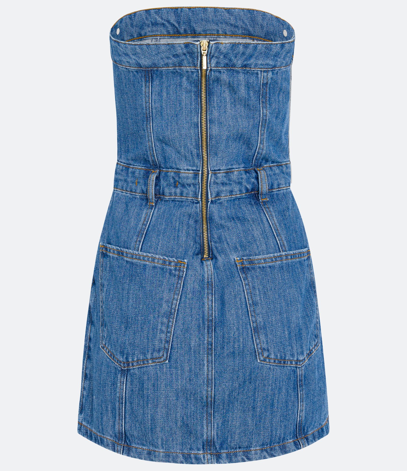 Vestido Tomara que Caia Jeans com Bolsos e Fechamento em Zíper Azul 6