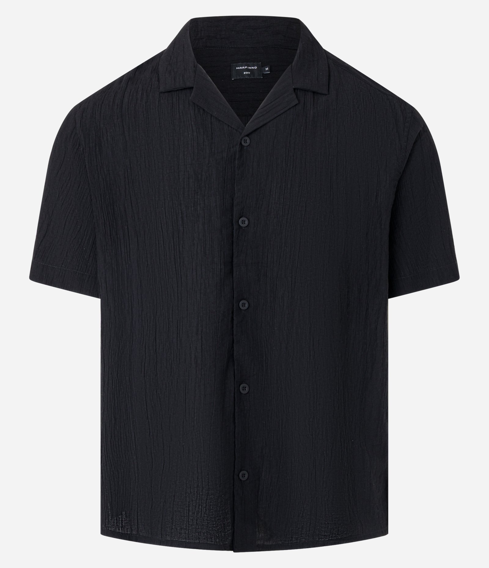 Camisa Boxy Texturizada com Gola Bowling Preto 6