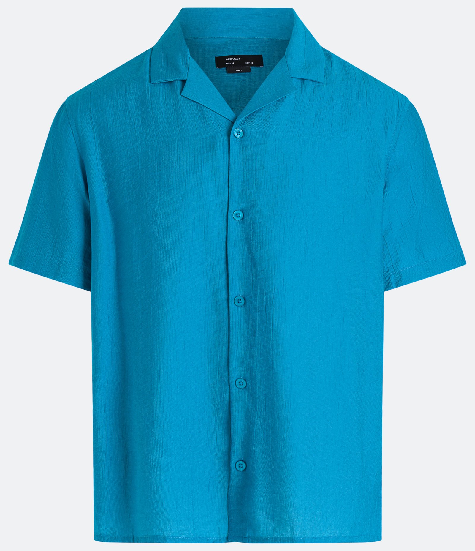Camisa Boxy Texturizada com Gola Bowling Azul Turquesa 7