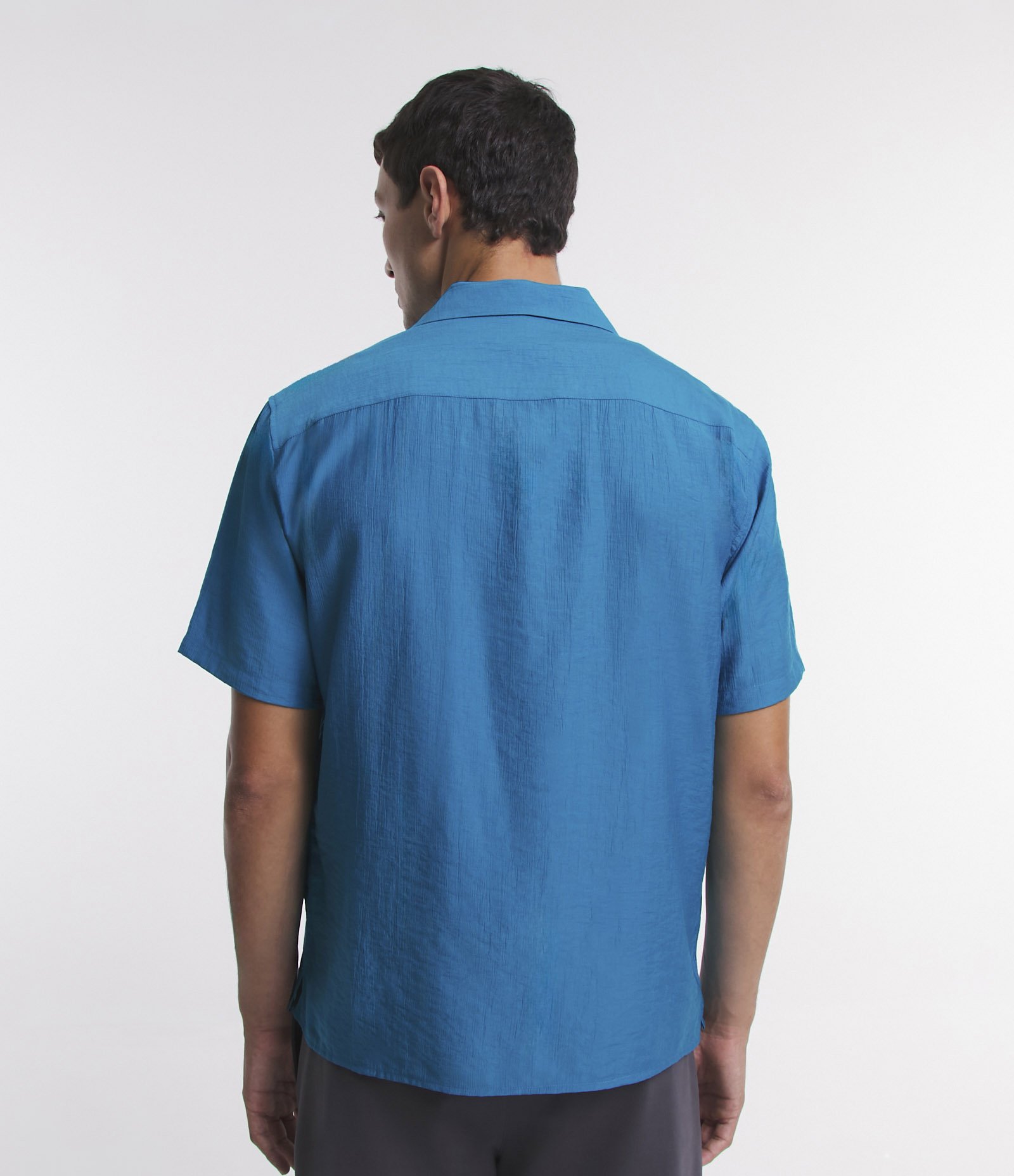 Camisa Boxy Texturizada com Gola Bowling Azul Turquesa 3