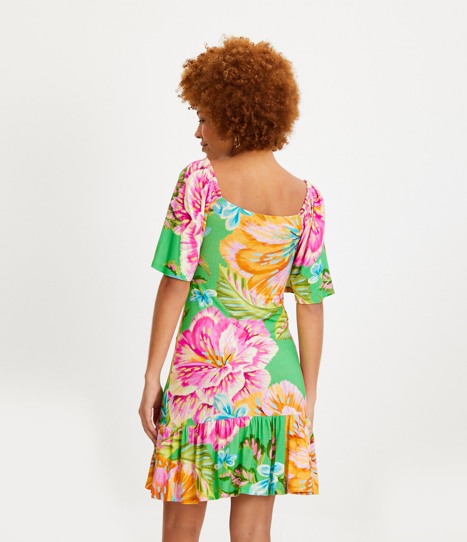 Vestido em Viscose com Manga com Pregas e Estampa Floral Multicores 3