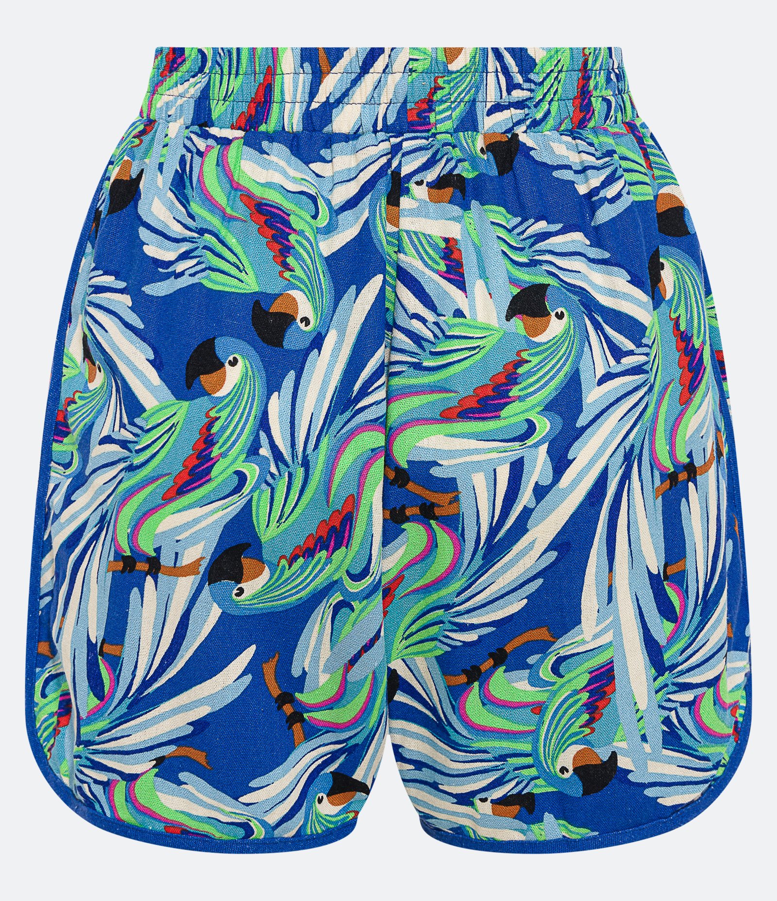 Short Runner em Linho com Cordão e Estampa de Araras Azul 2