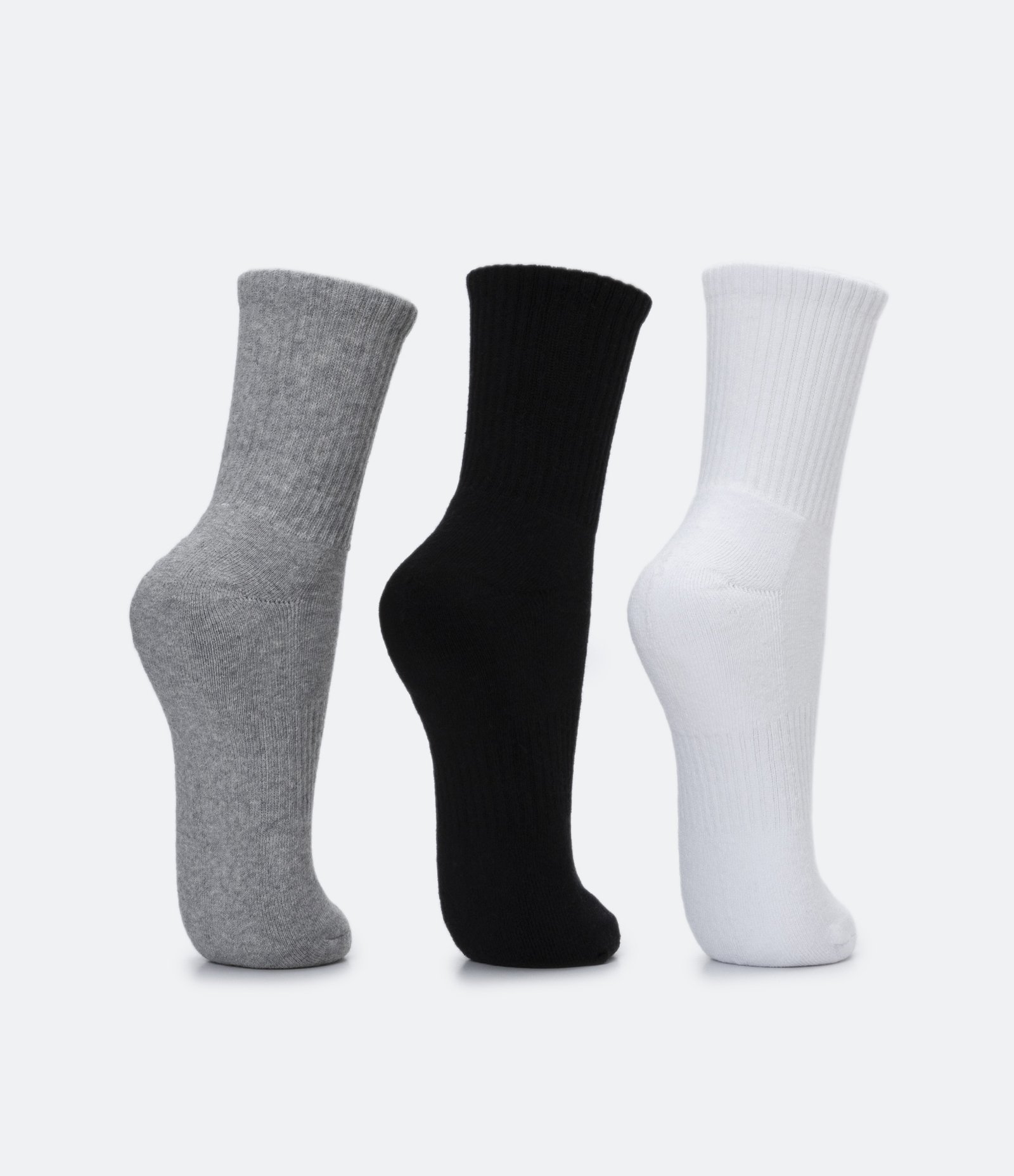 Kit 03 Meias Cano Médio Esportivas com Sola Atoalhada Cinza/ Branco/ Preto 3