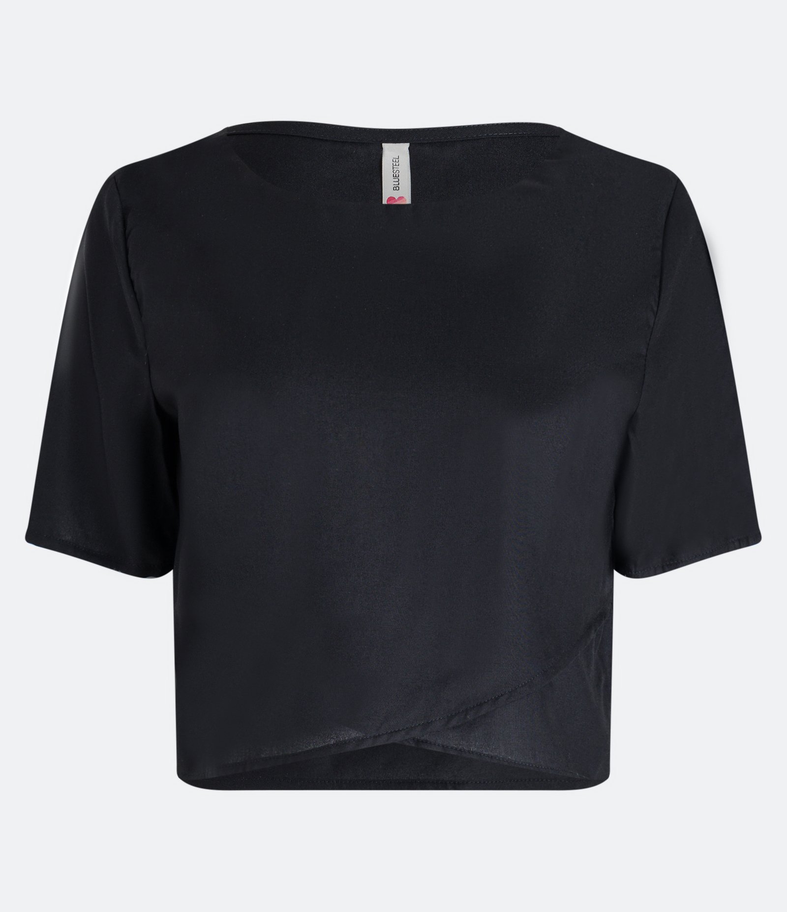 Blusinha Cropped em Viscose com Barra Transpassada Preto 1