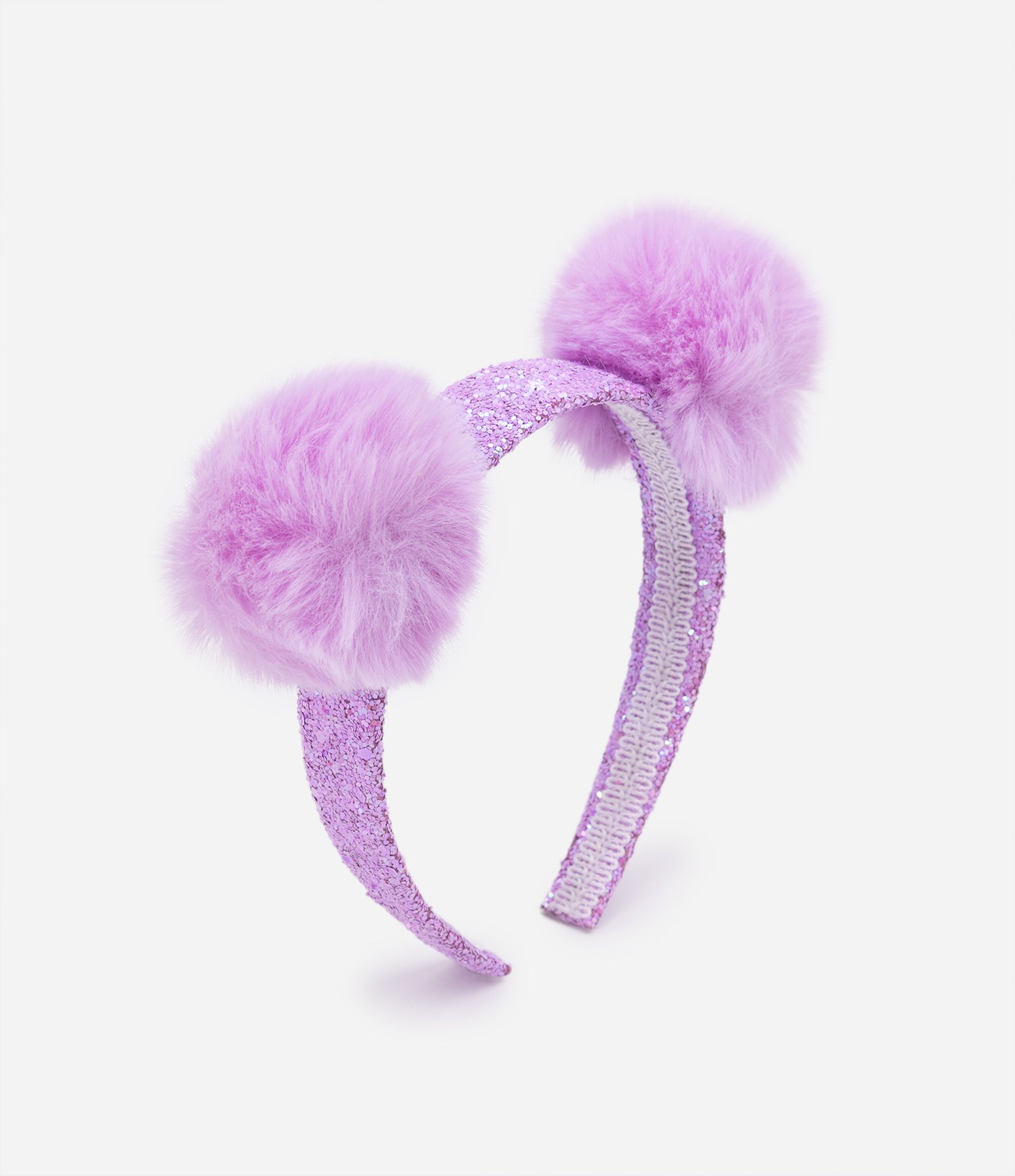 Tiara Infantil com Glitter e Pompons Lilás 1