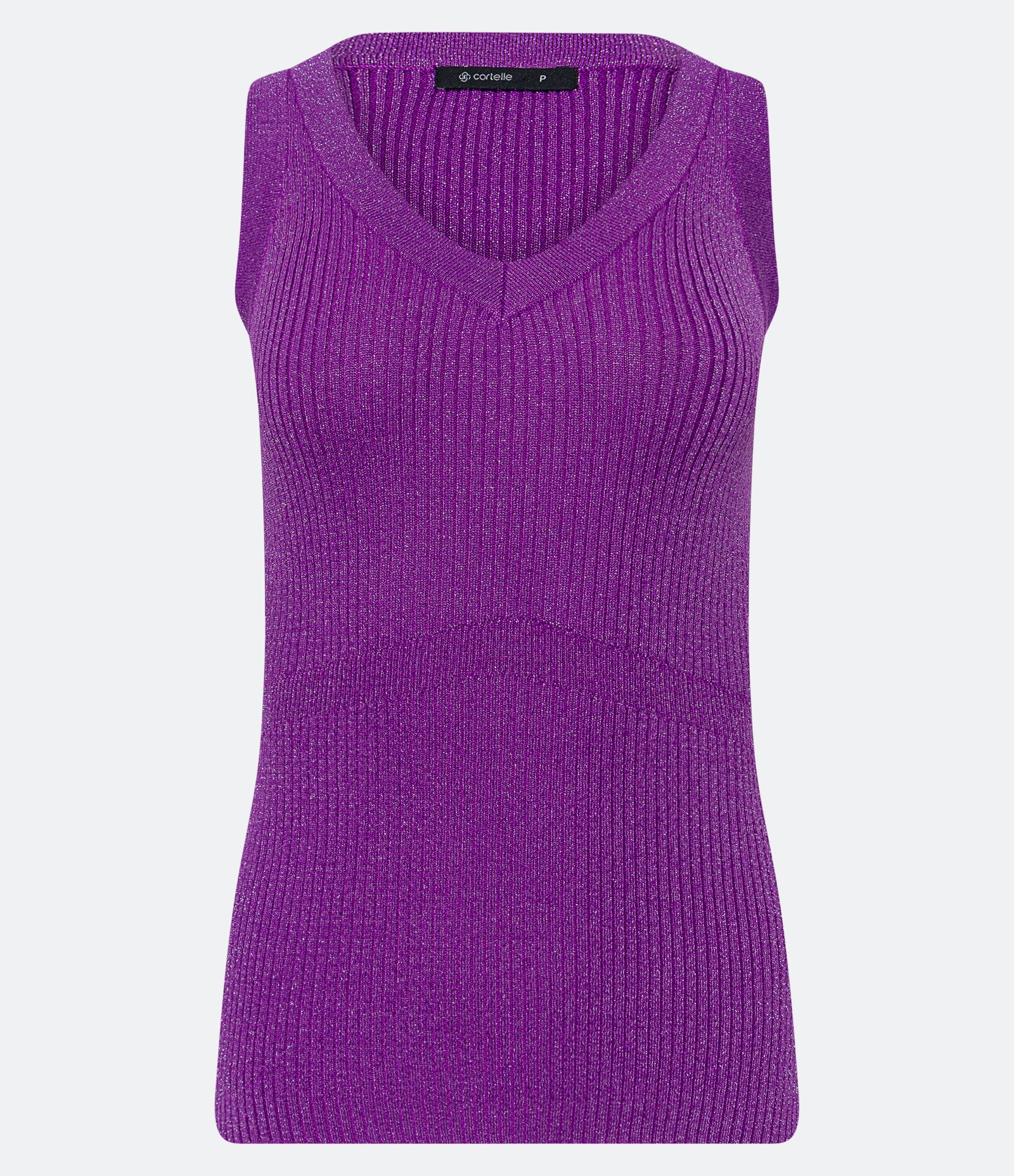 Blusa Sem Manga em Viscose Canelada com Fio Metalizado Roxo 6