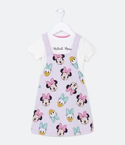 Vestido Salopete Infantil em Moletinho com Blusa e Estampa Minnie e Margarida - Tam 1 a 6 Anos