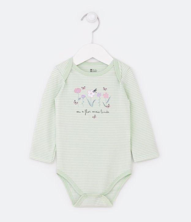 Body Infantil Listrado Estampa De Florzinhas E Lettering Tam 0 A