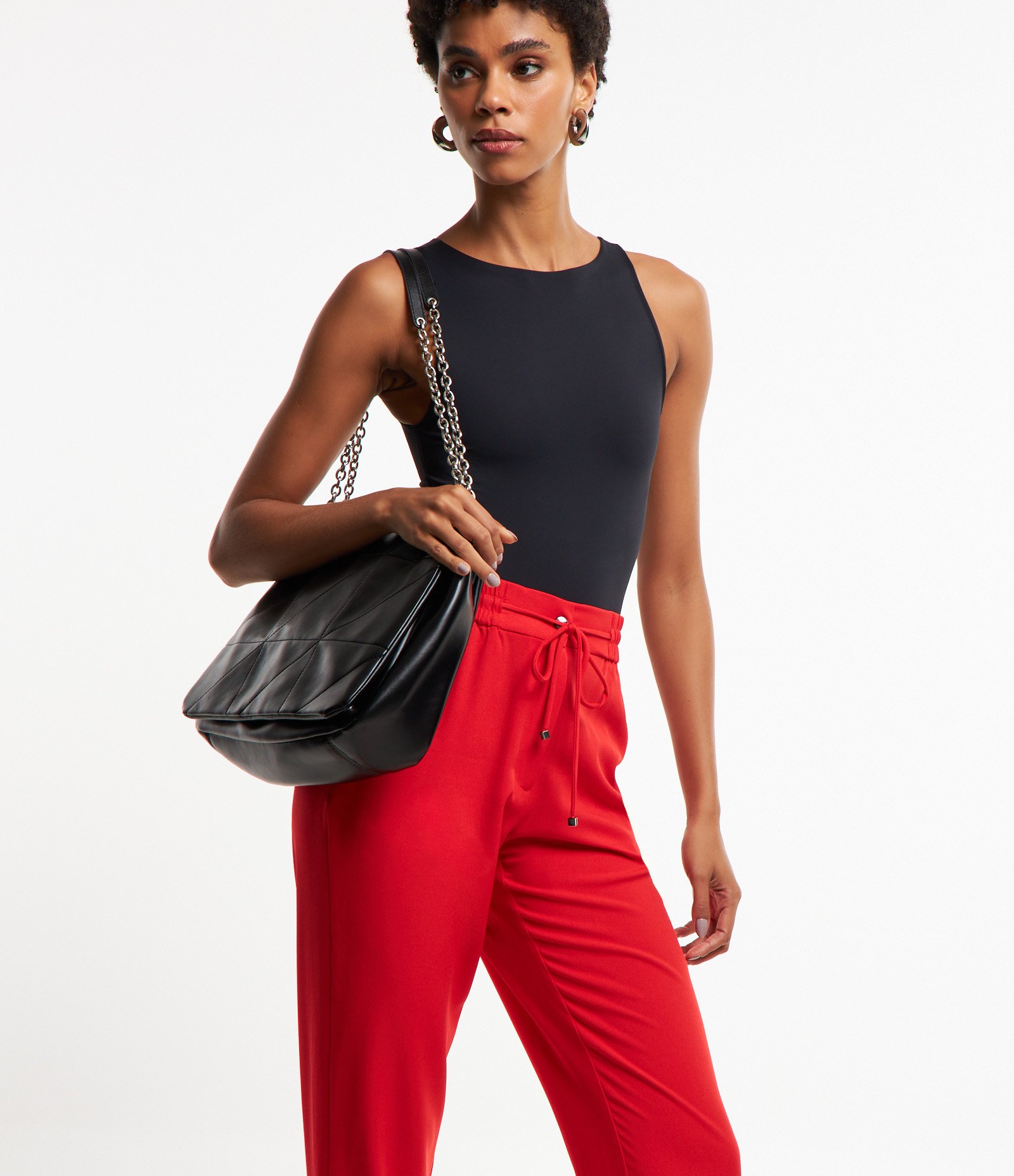 Calça Fluida em Crepe com Cós Elástico e Amarração Vermelho Escarlate 2