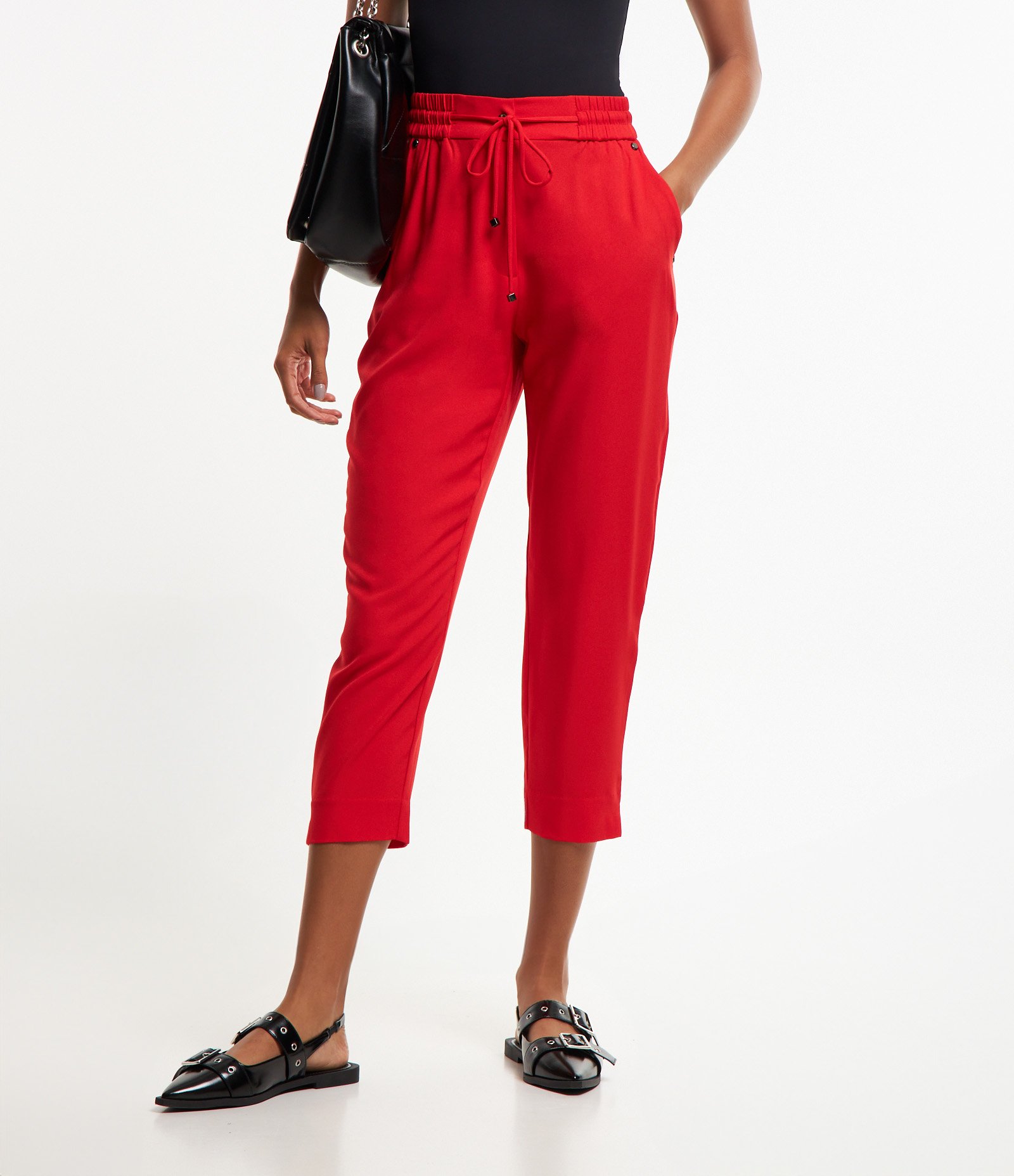 Calça Fluida em Crepe com Cós Elástico e Amarração Vermelho Escarlate 3