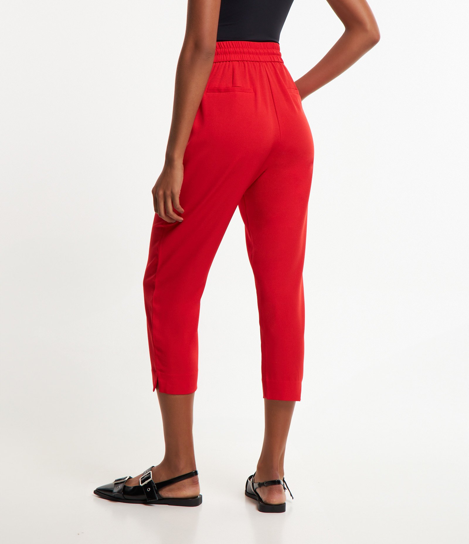 Calça Fluida em Crepe com Cós Elástico e Amarração Vermelho Escarlate 5
