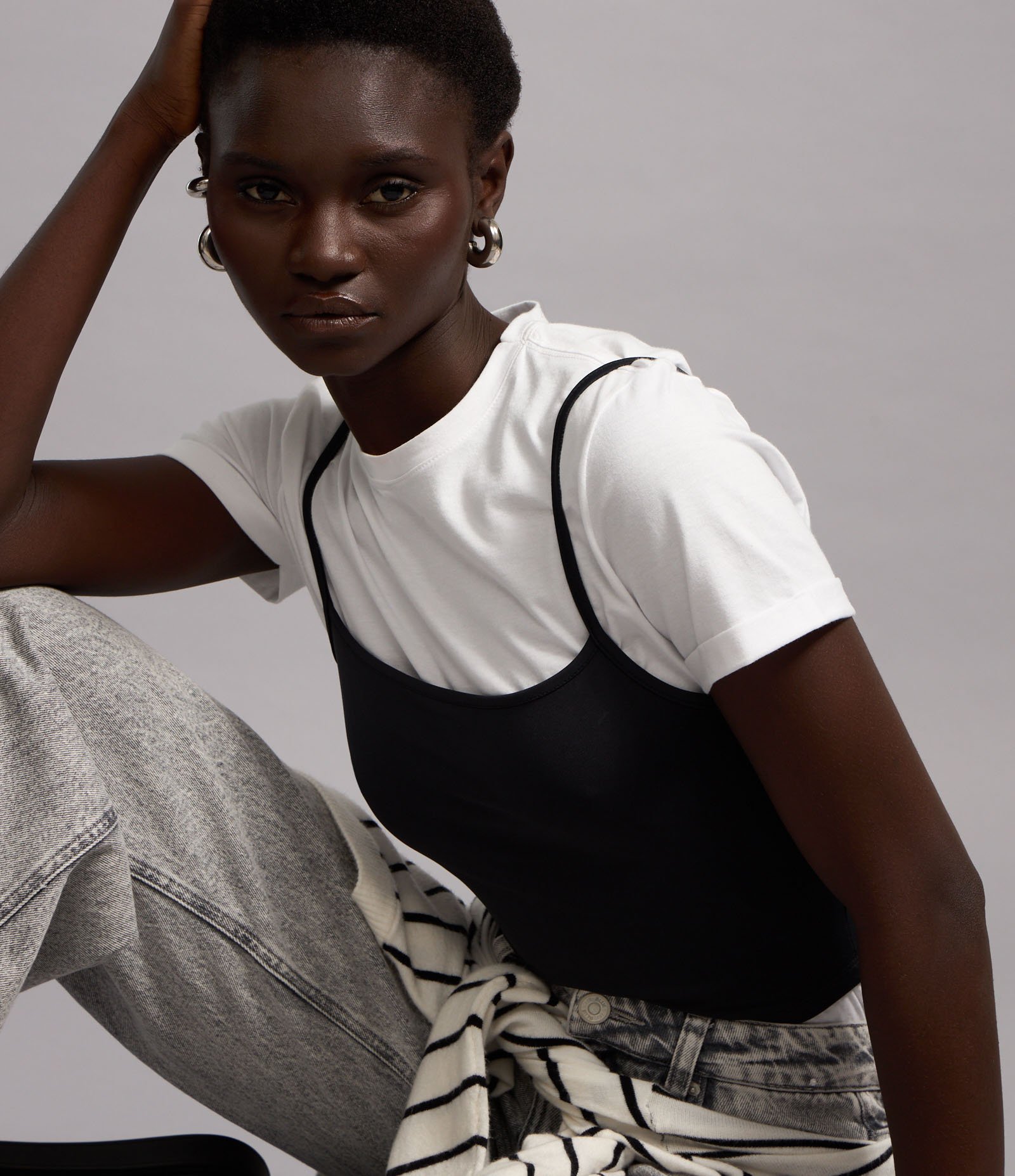 Camiseta Regular em Algodão com Manga Dobrada Branco 5