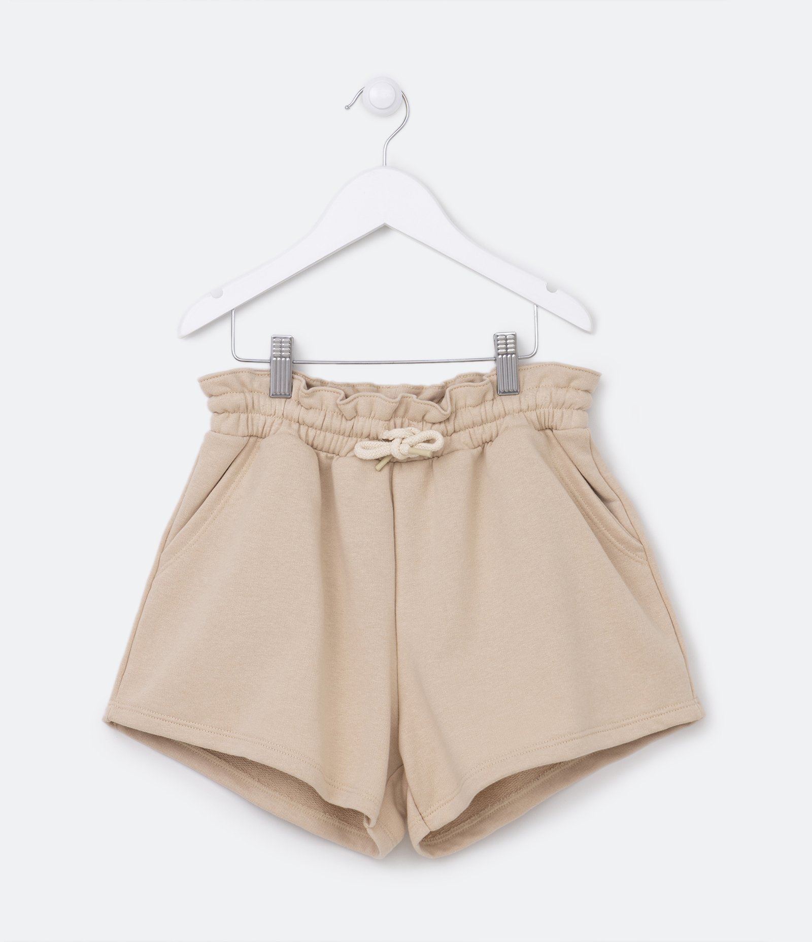 Short Clochard Infantil em Moletinho com Bolso - Tam 5 a 14 Anos Bege 1