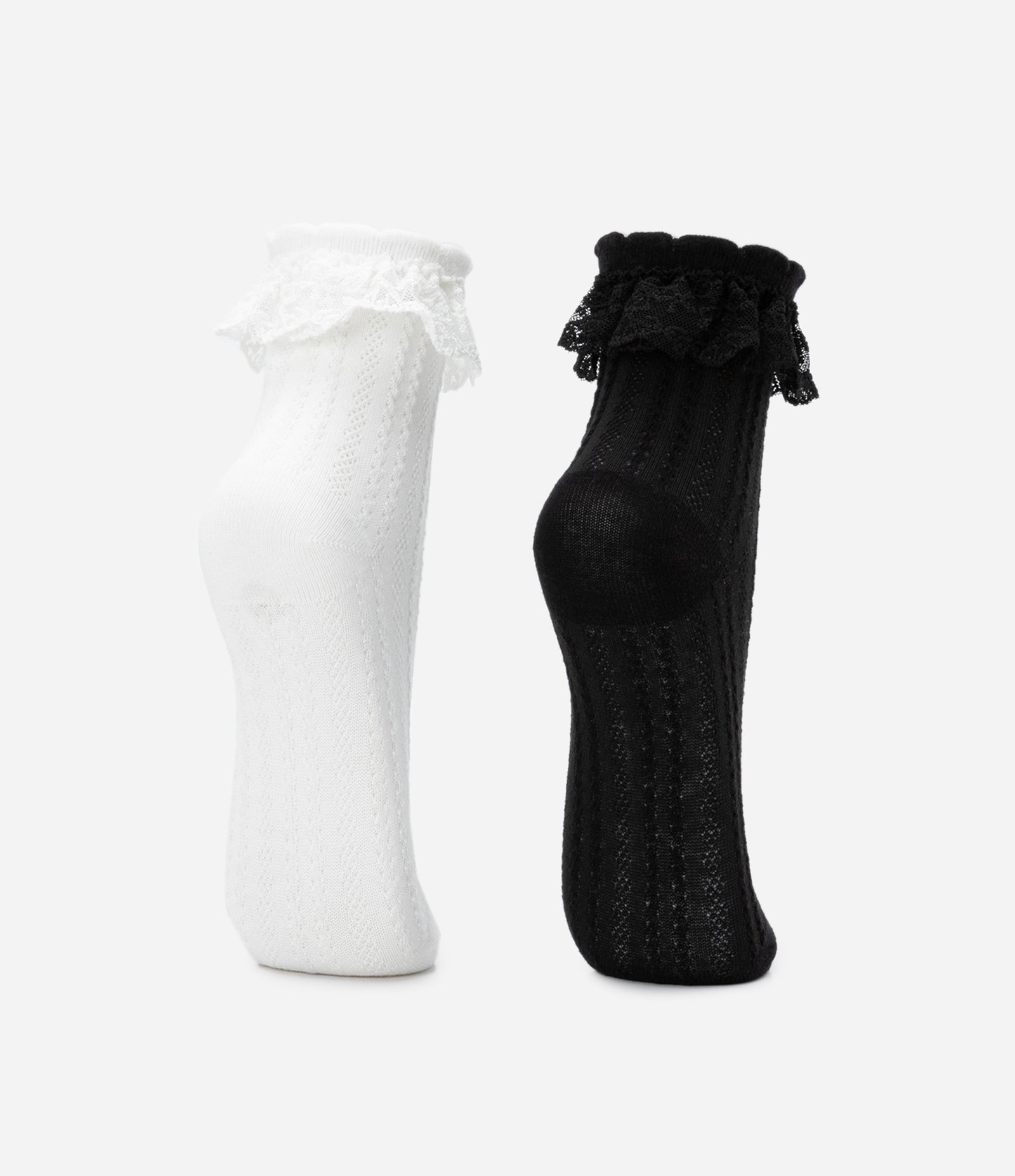 Kit 02 Meias Infantis com Babados de Renda - Tam 19 ao 34 Preto/Branco 3