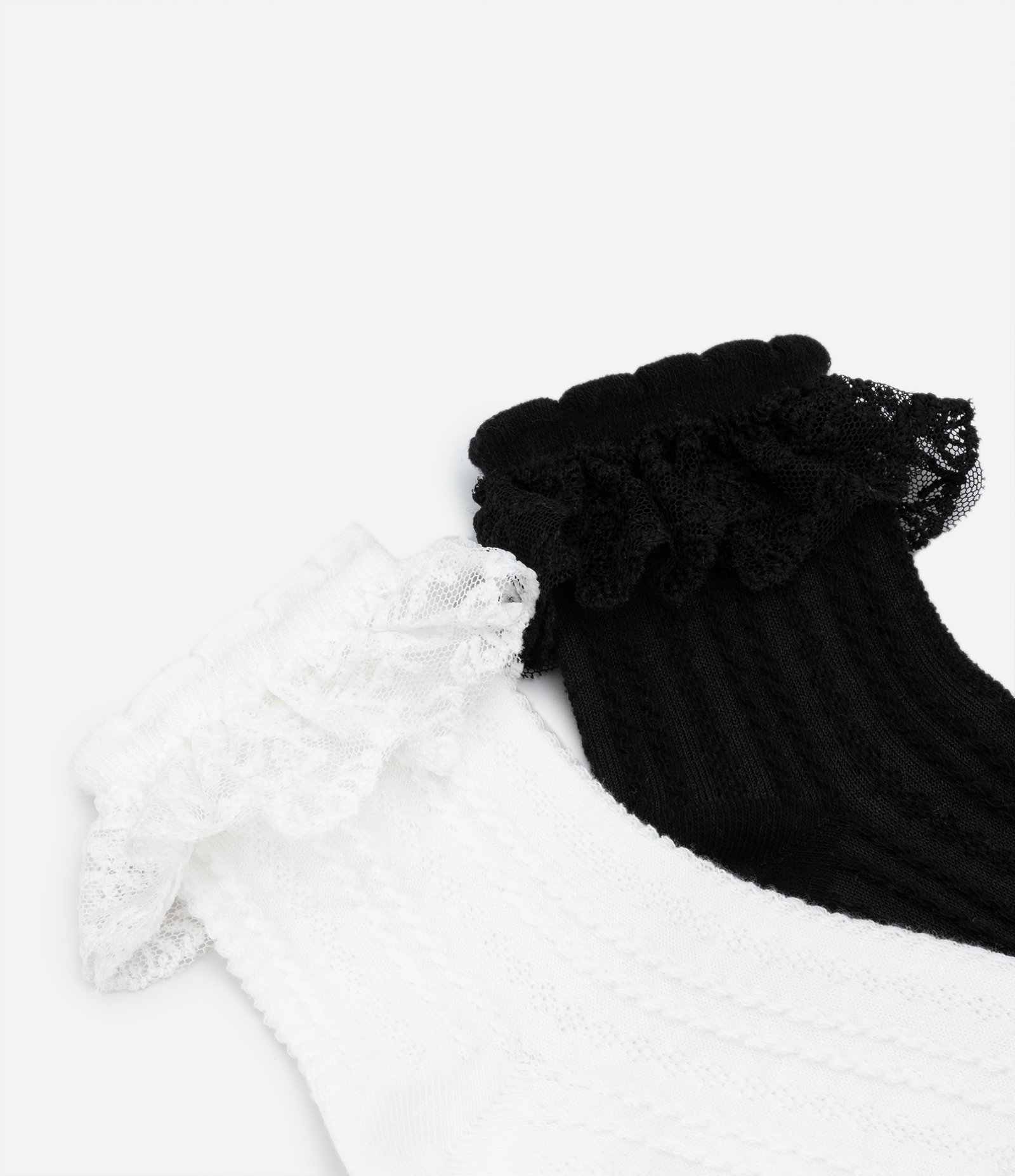 Kit 02 Meias Infantis com Babados de Renda - Tam 19 ao 34 Preto/Branco 4