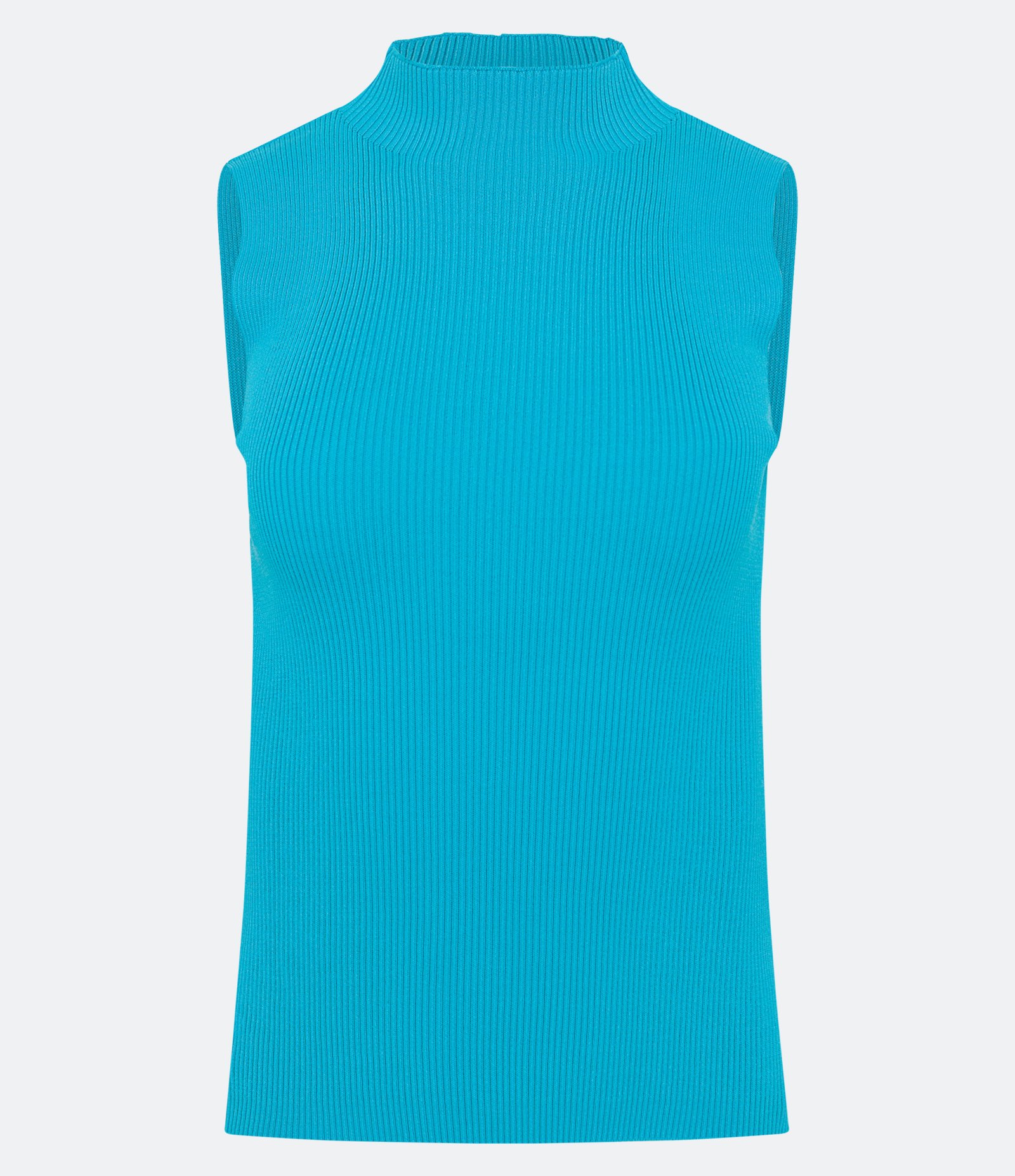 Blusa Regata Básica em Tricô com Gola Alta Azul 1