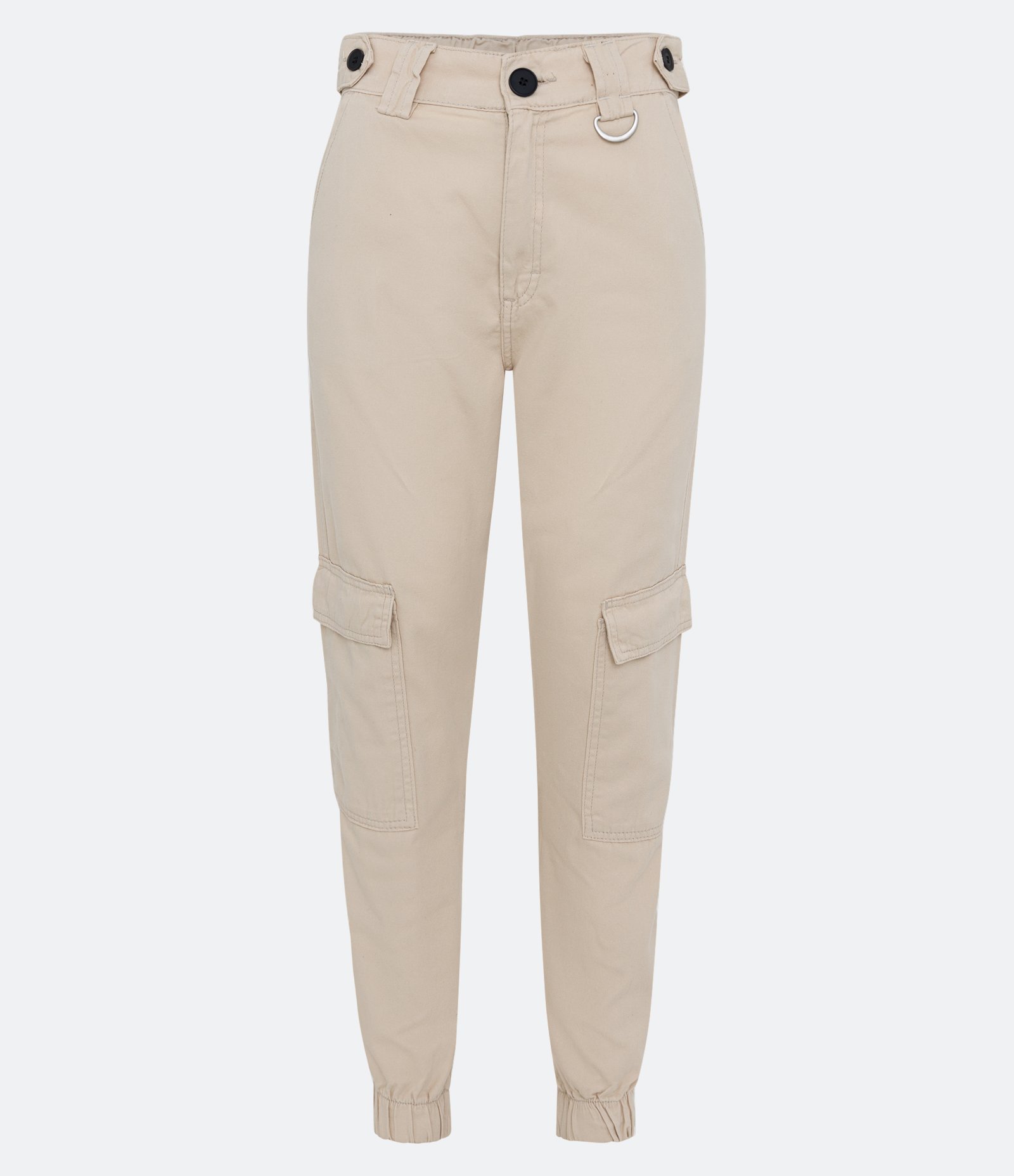 Calça Jogger Cintura Alta com Detalhe de Fivela e Bolsos Cargo Bege 5