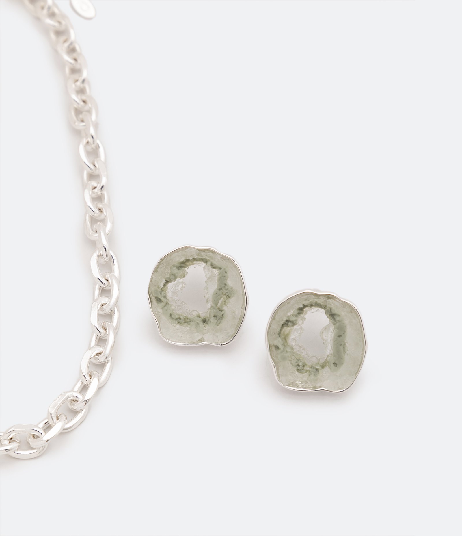 Conjunto de Colar e brinco com Pingente em Formato de Pedra Lascada Prata 1