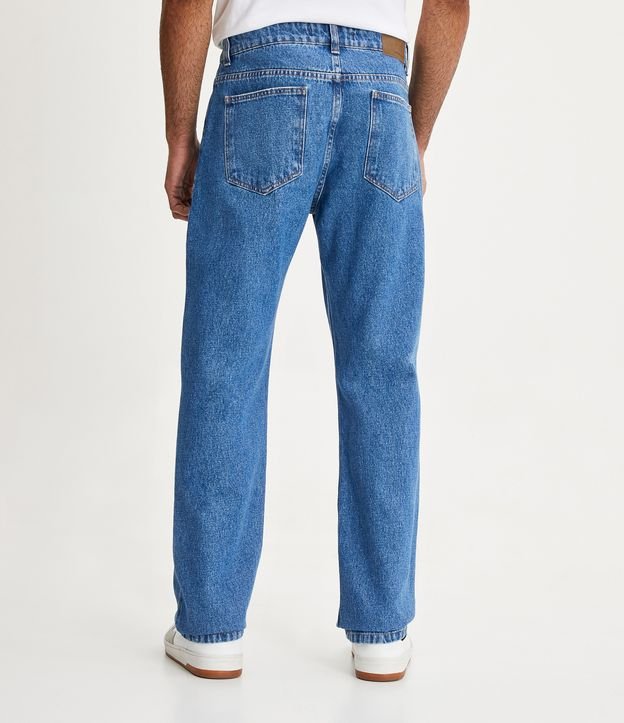 Calça Reta Jeans com Bolsos Azul Médio 3