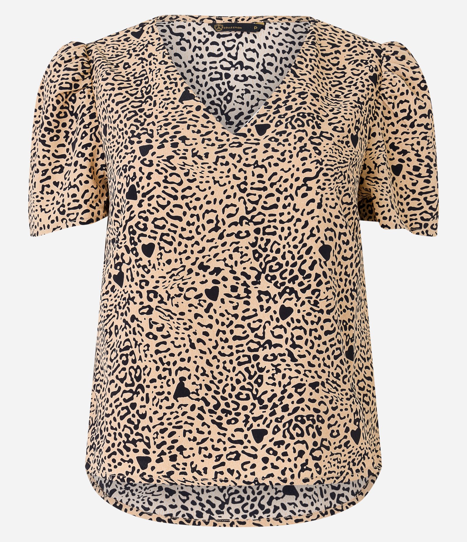 Blusa Manga Curta em Crepe com Estampa de Onça Marrom 1