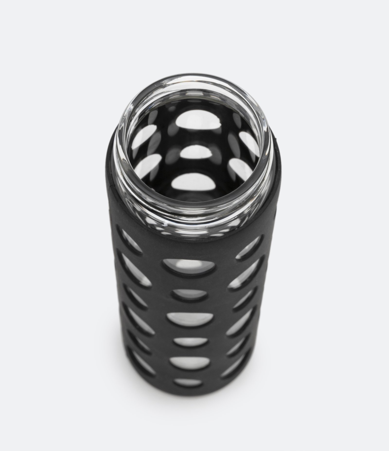 Garrafa de Vidro com Capa Emborrachada Furadinha e Tampa de Madeira 550ml Preto 2