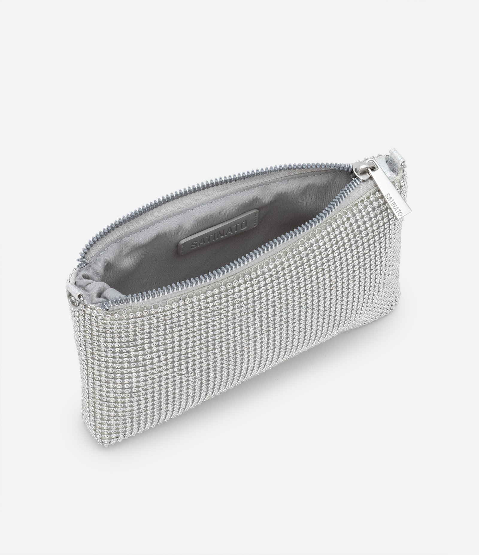 Bolsa Transversal com Alça Corrente e Detalhes em Strass Prata 5