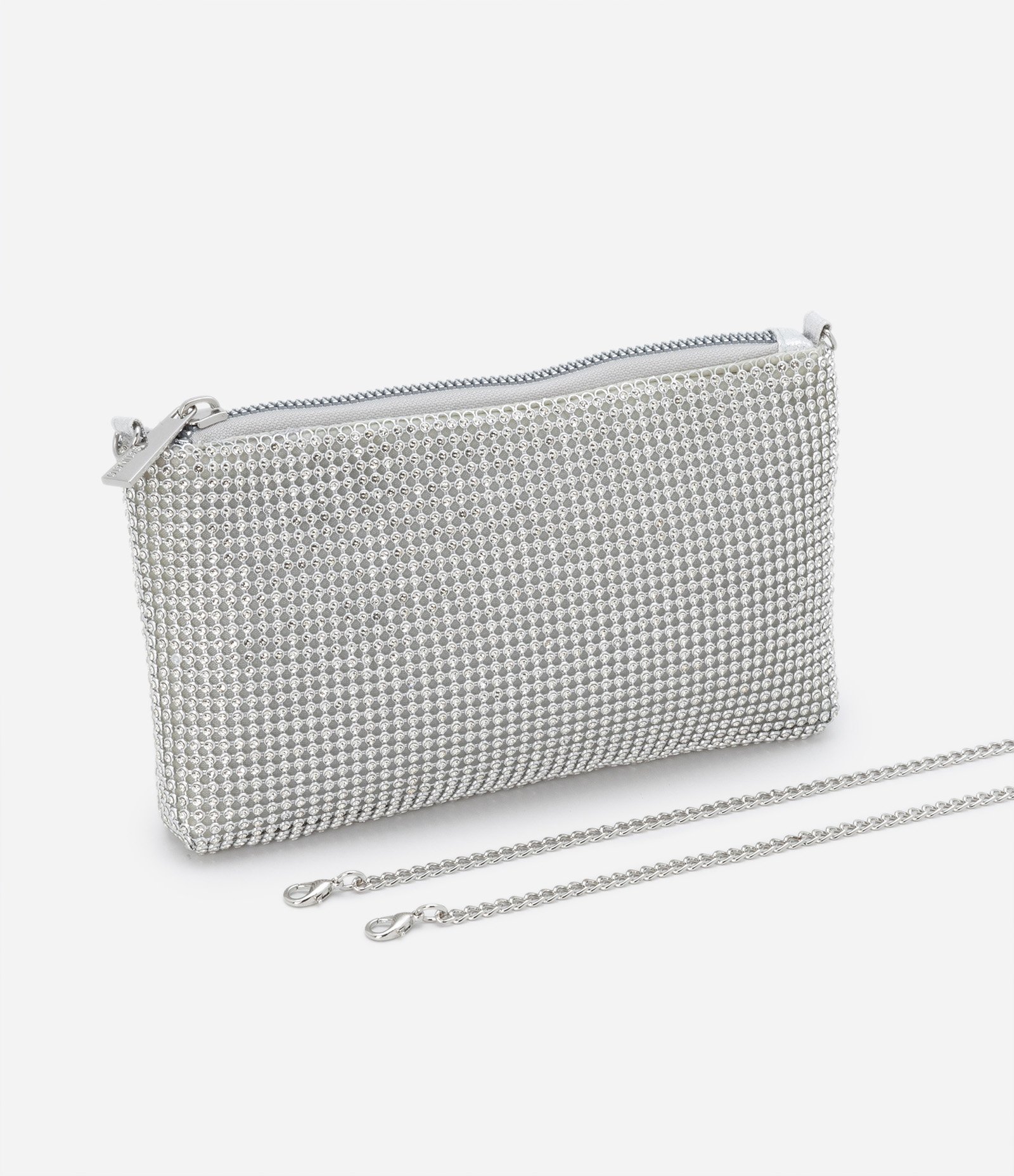 Bolsa Transversal com Alça Corrente e Detalhes em Strass Prata 6