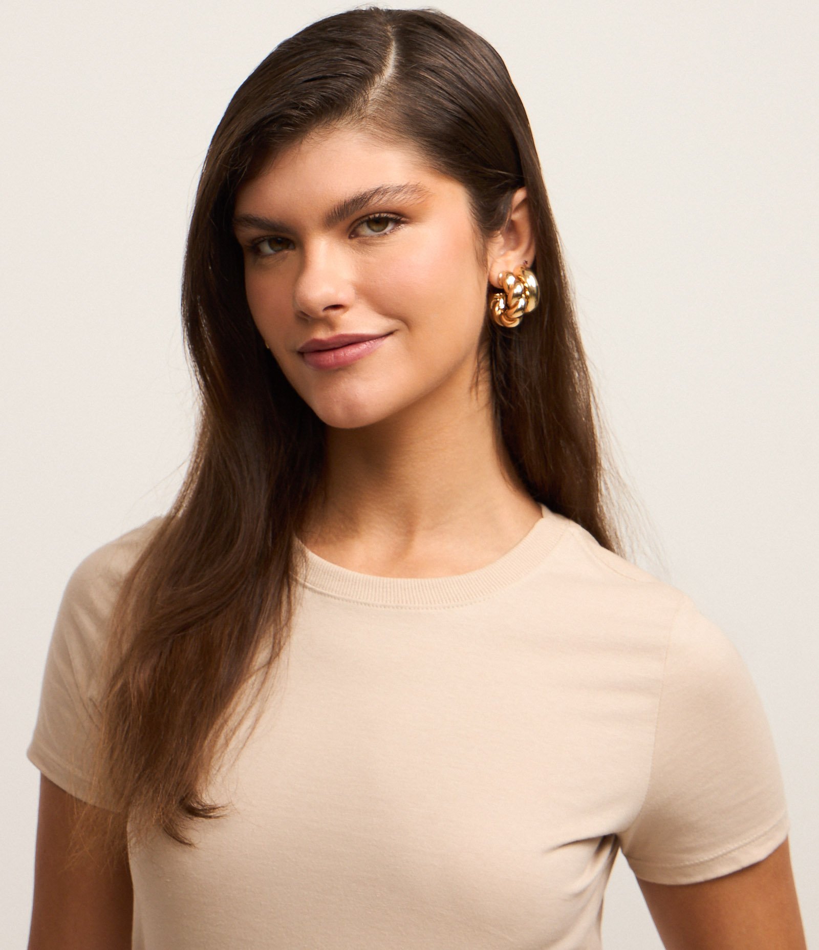 Camiseta Regular Básica em Algodão Bege 3