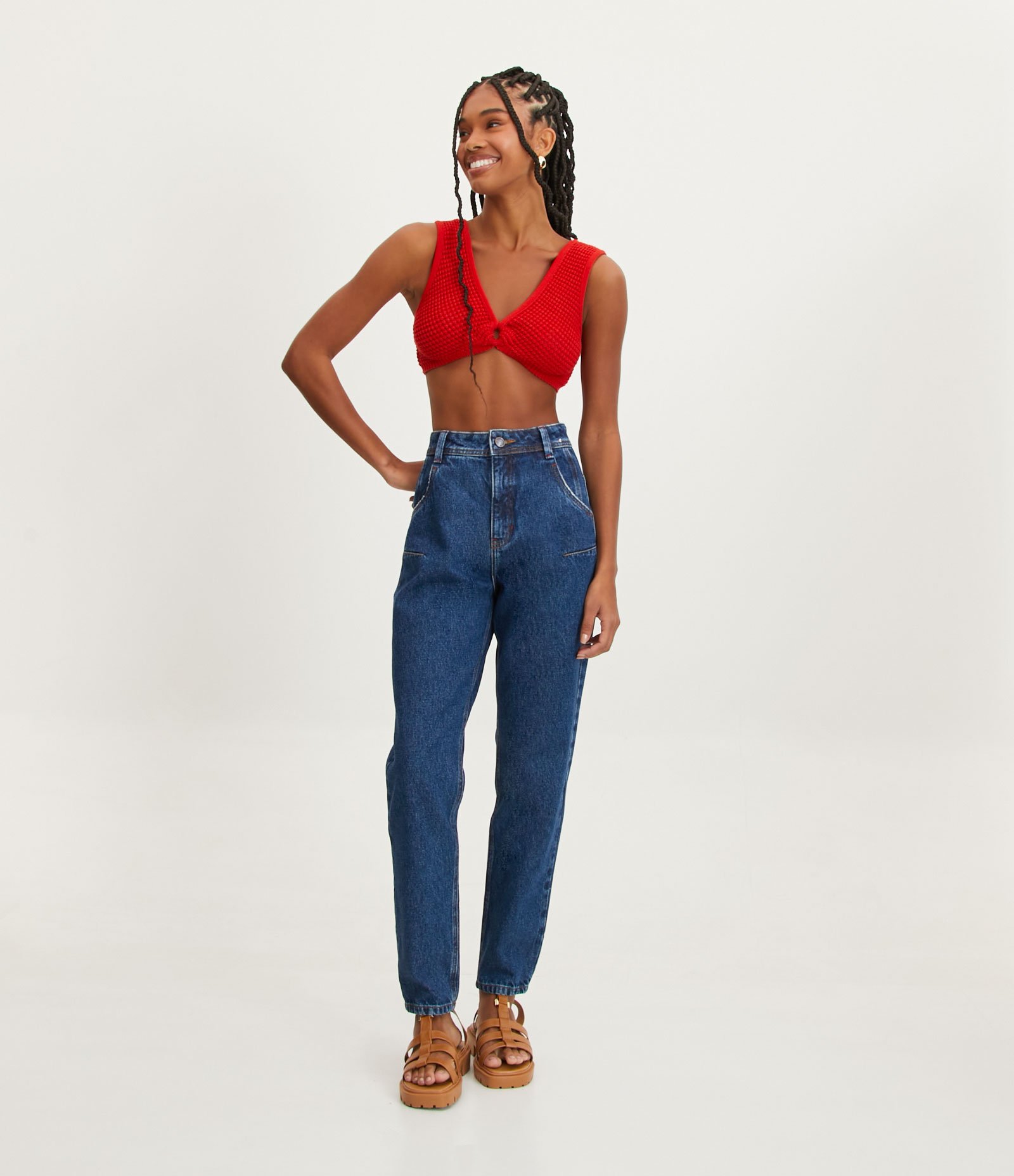 Top de Alça Larga em Tricô Vazado com Argola no Busto Vermelho 2