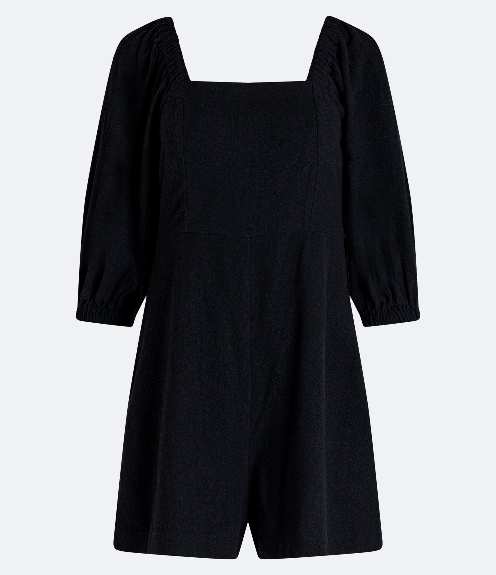 Macaquinho em Linho Texturizado com Zíper nas Costas Preto 1