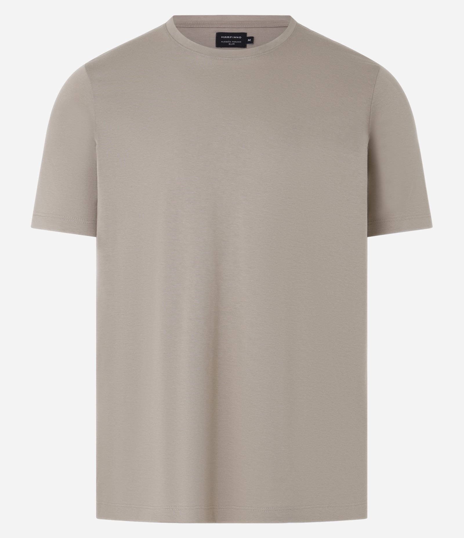 Camiseta Slim Básica em Algodão Peruano com Gola Redonda Bege 4