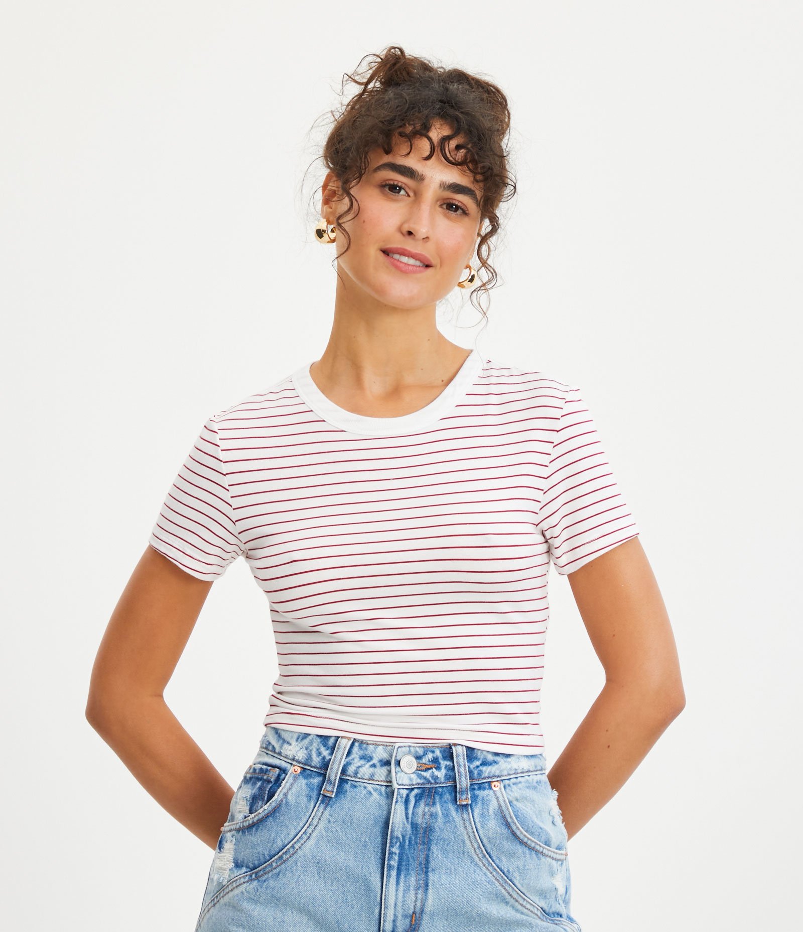 Blusa Cropped Básica em Viscolycra Estampa Listras 1