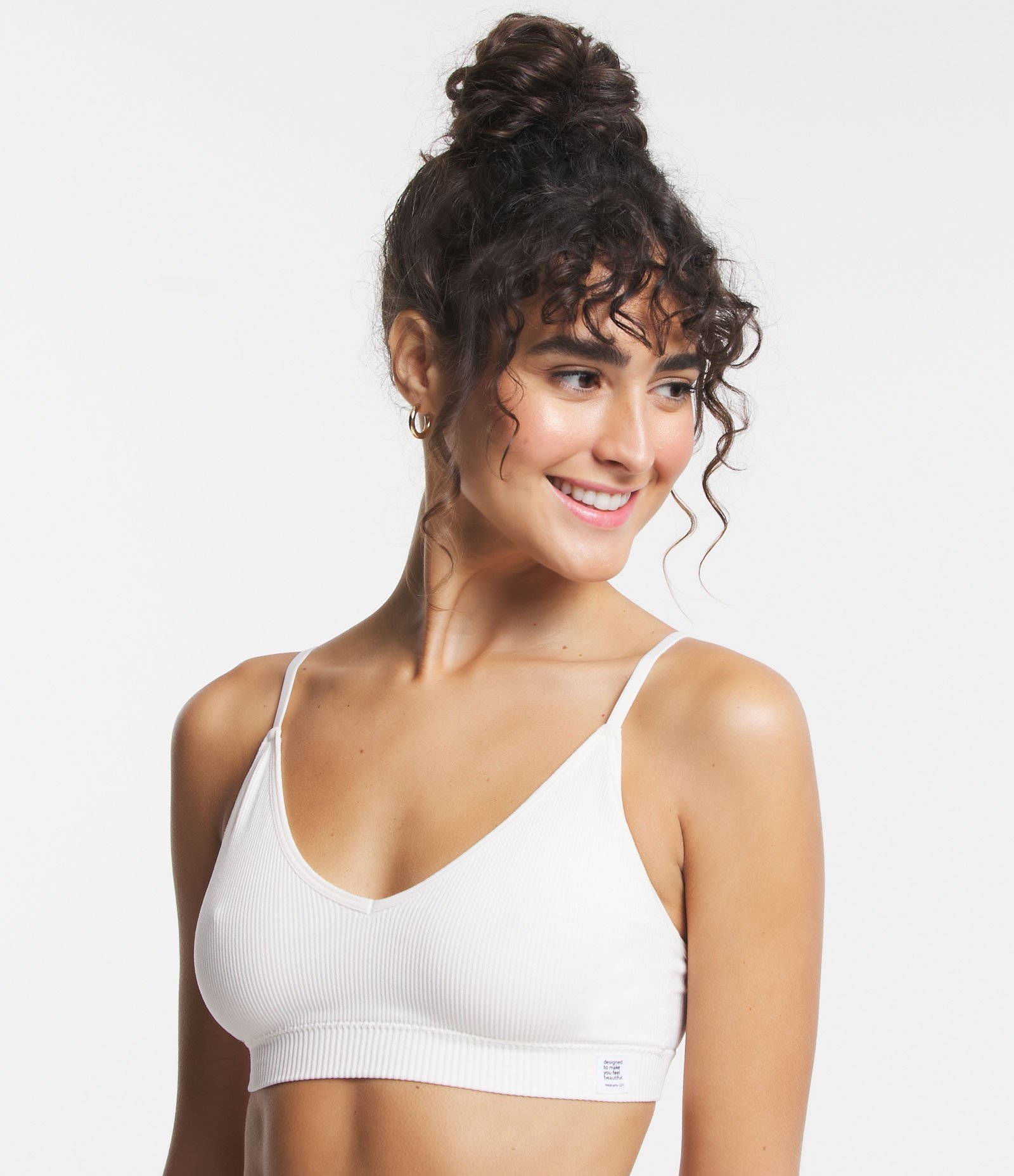 Sutiã Top sem Bojo em Microfibra com Textura Canelada Off White 1