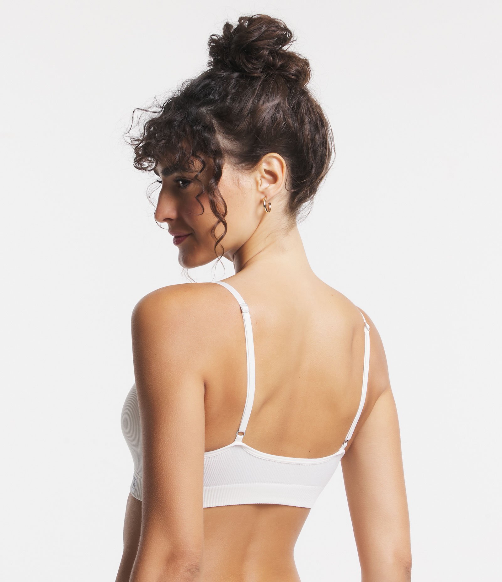 Sutiã Top sem Bojo em Microfibra com Textura Canelada Off White 3