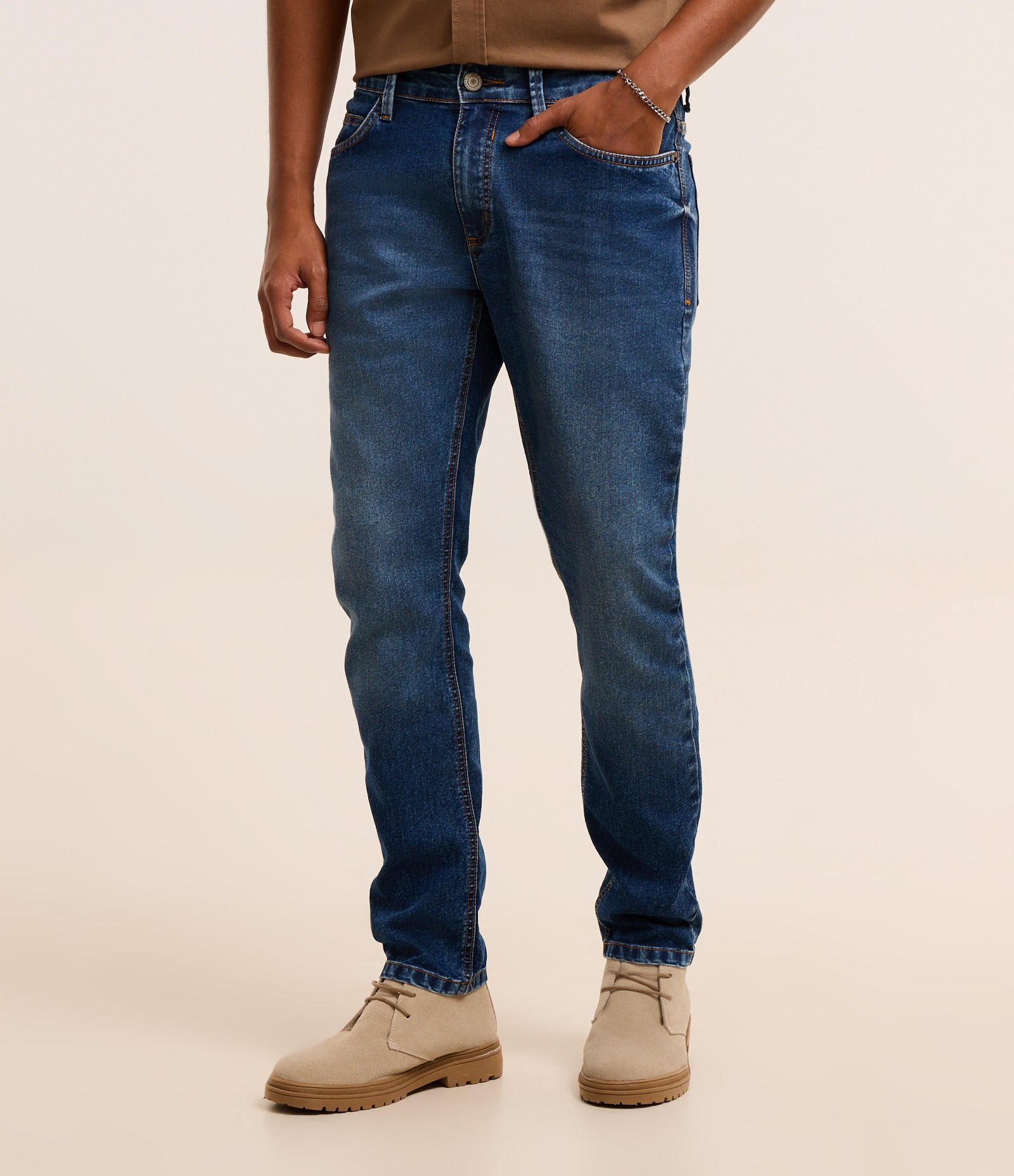 Calça Skinny em Jeans com Bolsos Azul Escuro 2