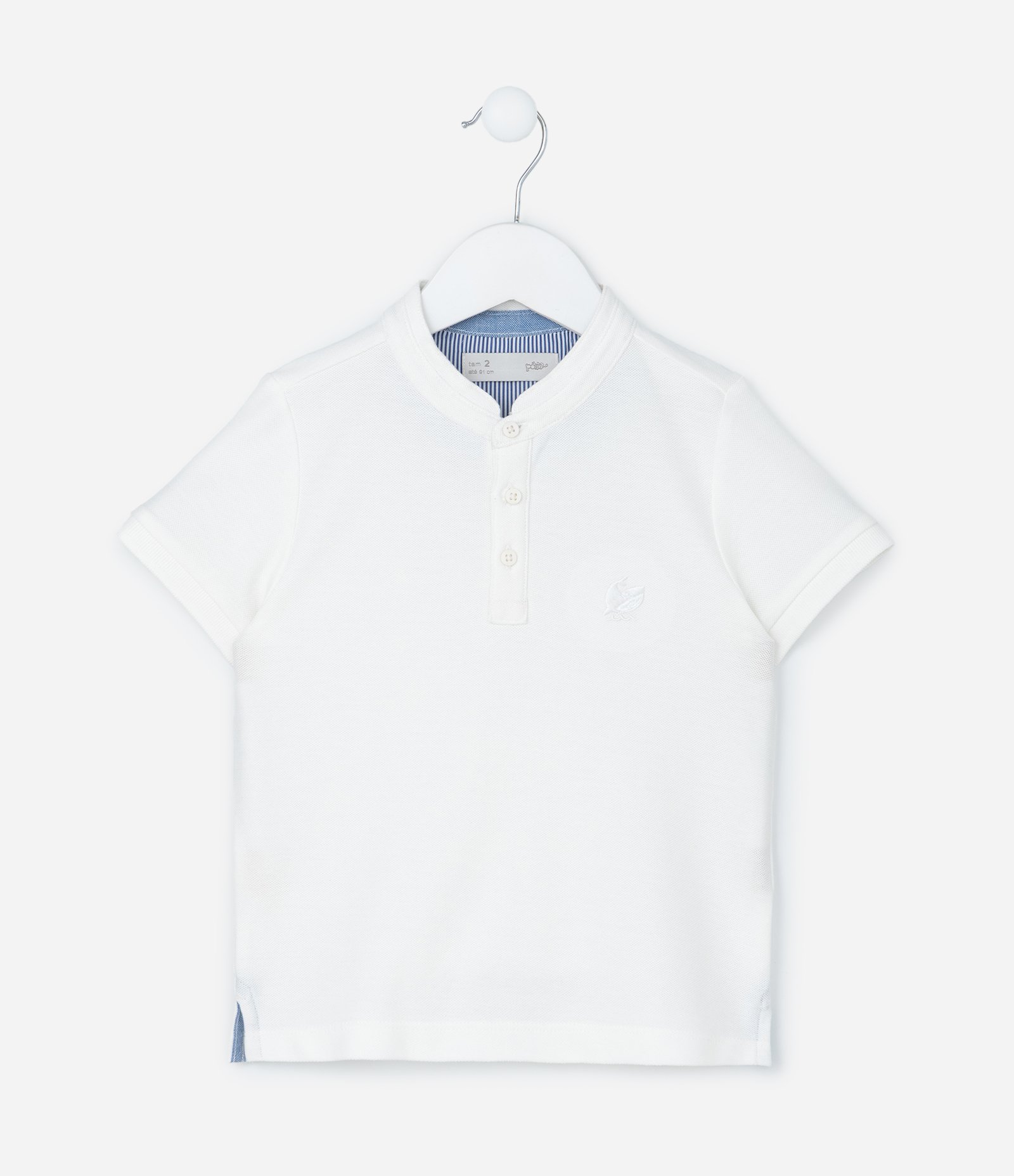 Camiseta Manga Curta Infantil com Bordado no Peito - Tam 1 a 5 anos Branco 2