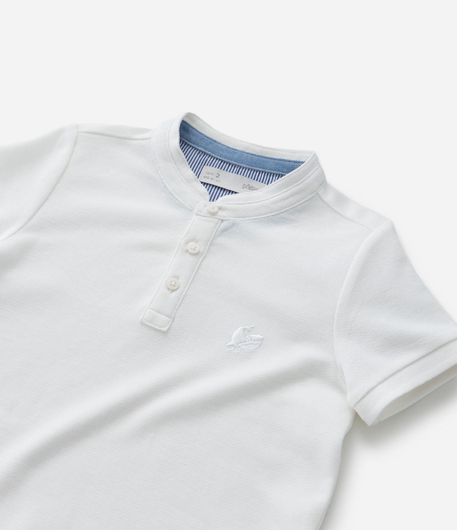 Camiseta Manga Curta Infantil com Bordado no Peito - Tam 1 a 5 anos Branco 8