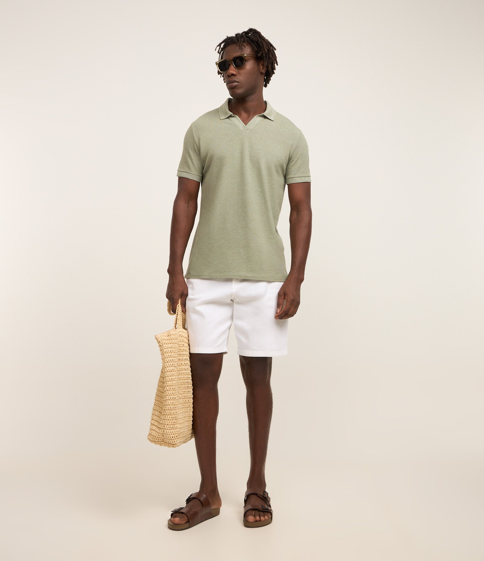 Camiseta Polo Comfort em Algodao Texturizado com Manga Curta Verde Médio 2