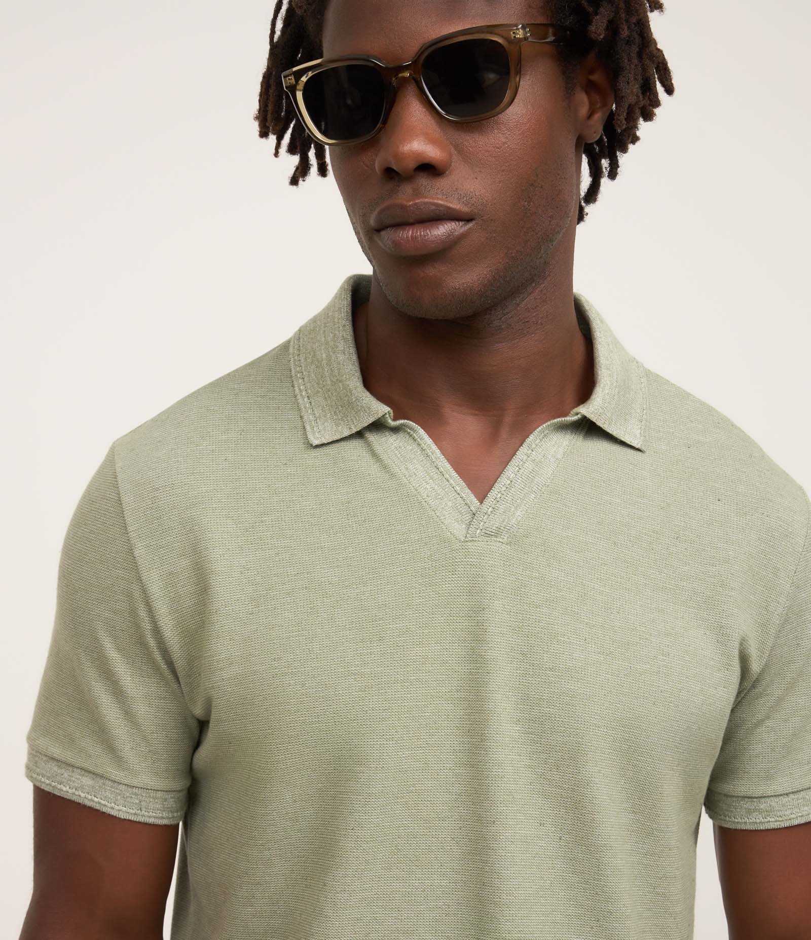 Camiseta Polo Comfort em Algodao Texturizado com Manga Curta Verde Médio 3