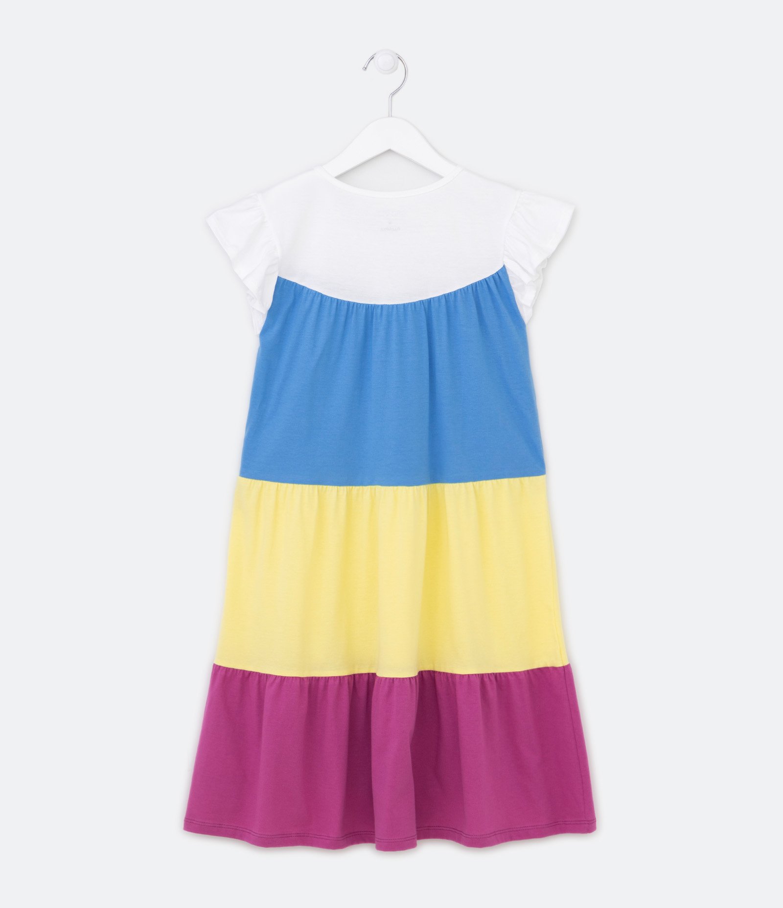 Vestido Infantil com Babados e Blocos de Cor - Tam 5 a 14 Anos Azul/Amarelo/Rosa 2
