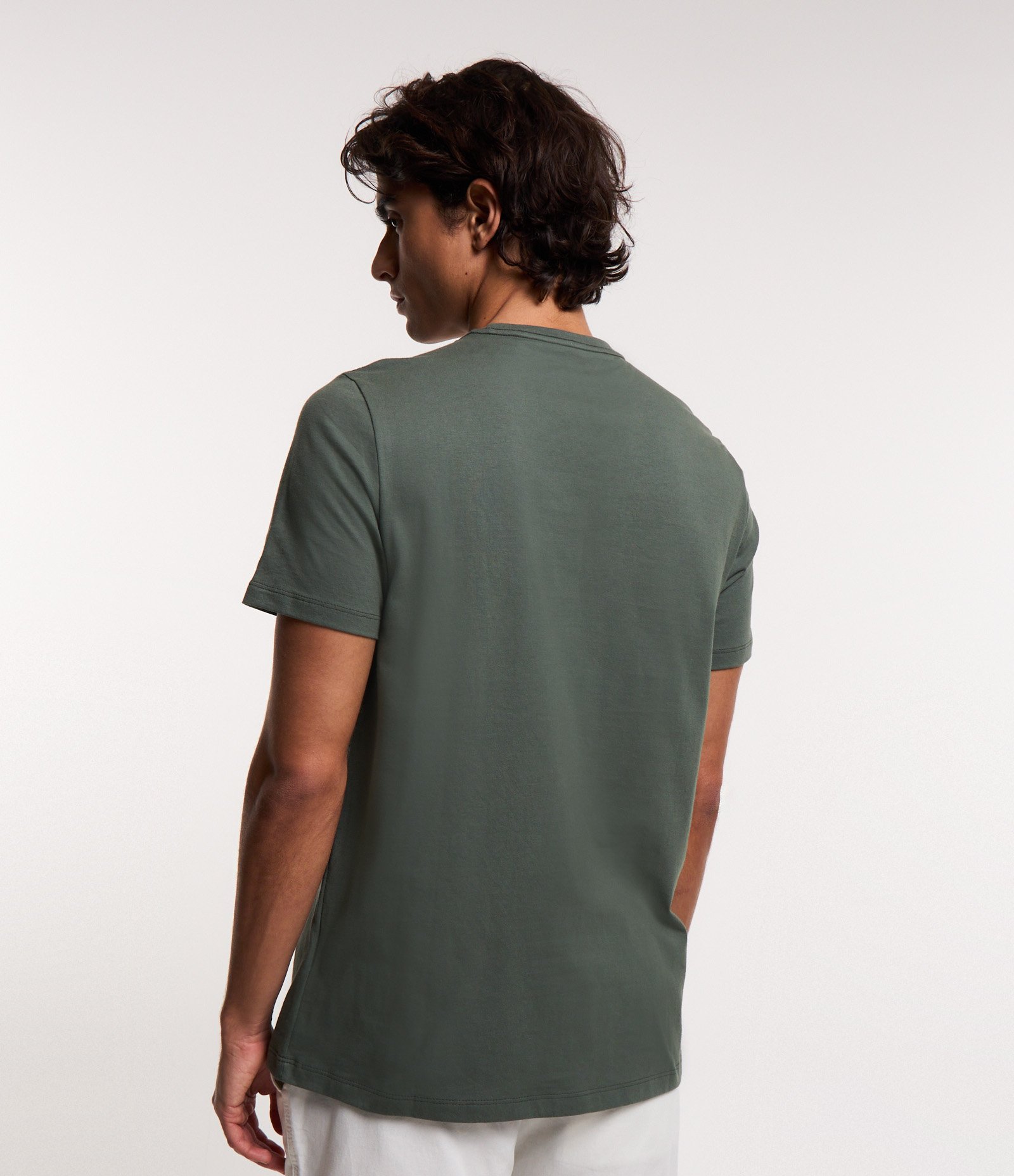 Camiseta Regular em Algodão com Estampa Geométrica Minimalista Verde 3