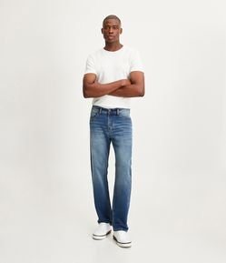 Calça Reta Jeans com Elastano e Pesponto Contrastante