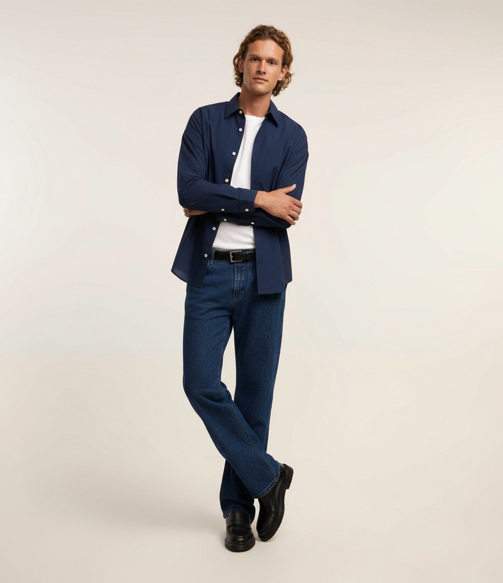 Camisa Regular Básica em Algodão com Fil a Fil Azul Escuro 4