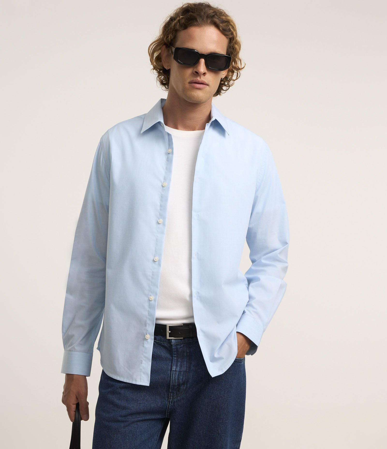 Camisa Regular Básica em Algodão com Fil a Fil Azul Bebê 1